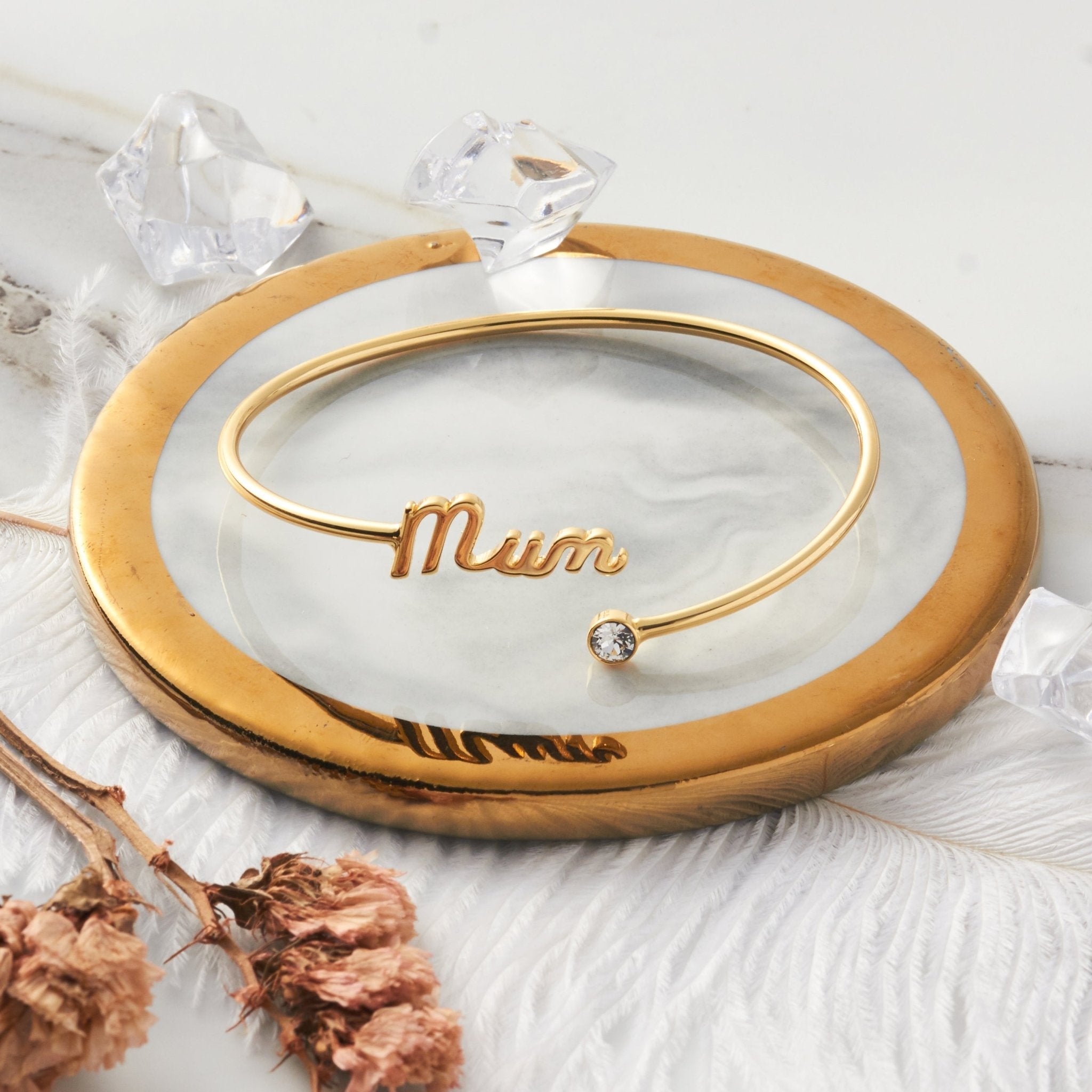 18k Gold Plated Mum Cuff Bangle Created with Zircondia® Crystals