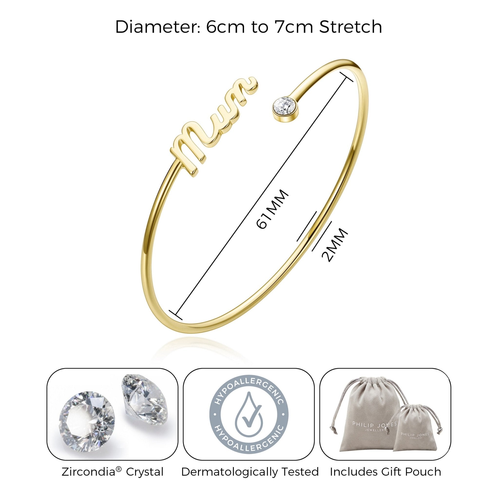 18k Gold Plated Mum Cuff Bangle Created with Zircondia® Crystals