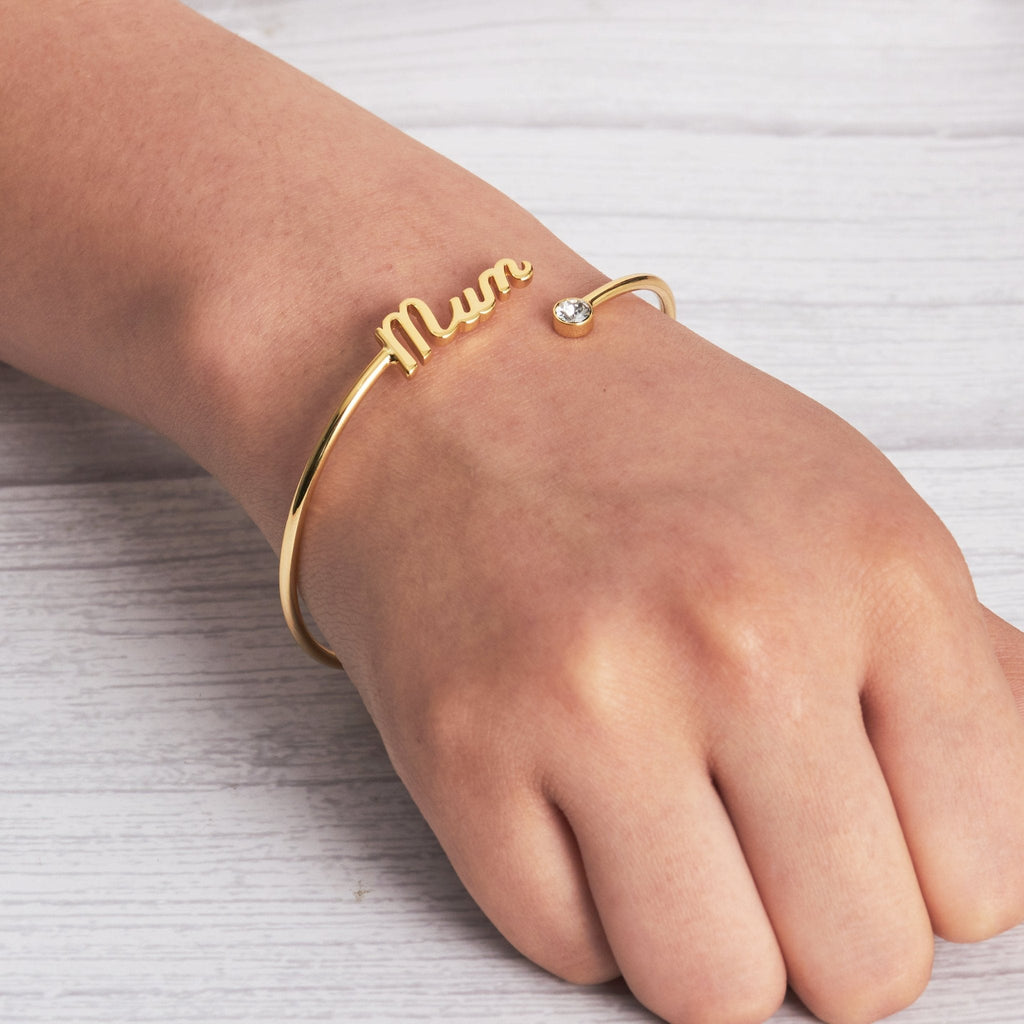 18k Gold Plated Mum Cuff Bangle Created with Zircondia® Crystals