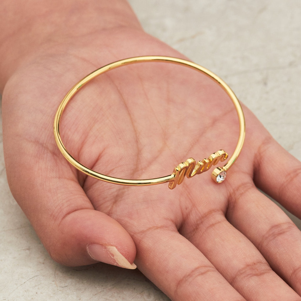 18k Gold Plated Mum Cuff Bangle Created with Zircondia® Crystals