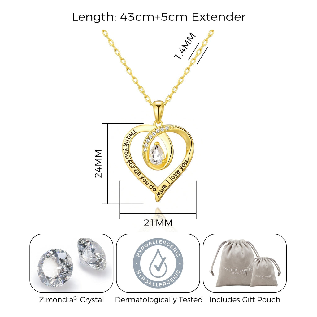18k Gold Plated Mum I Love You Quote Necklace Created with Zircondia® Crystals