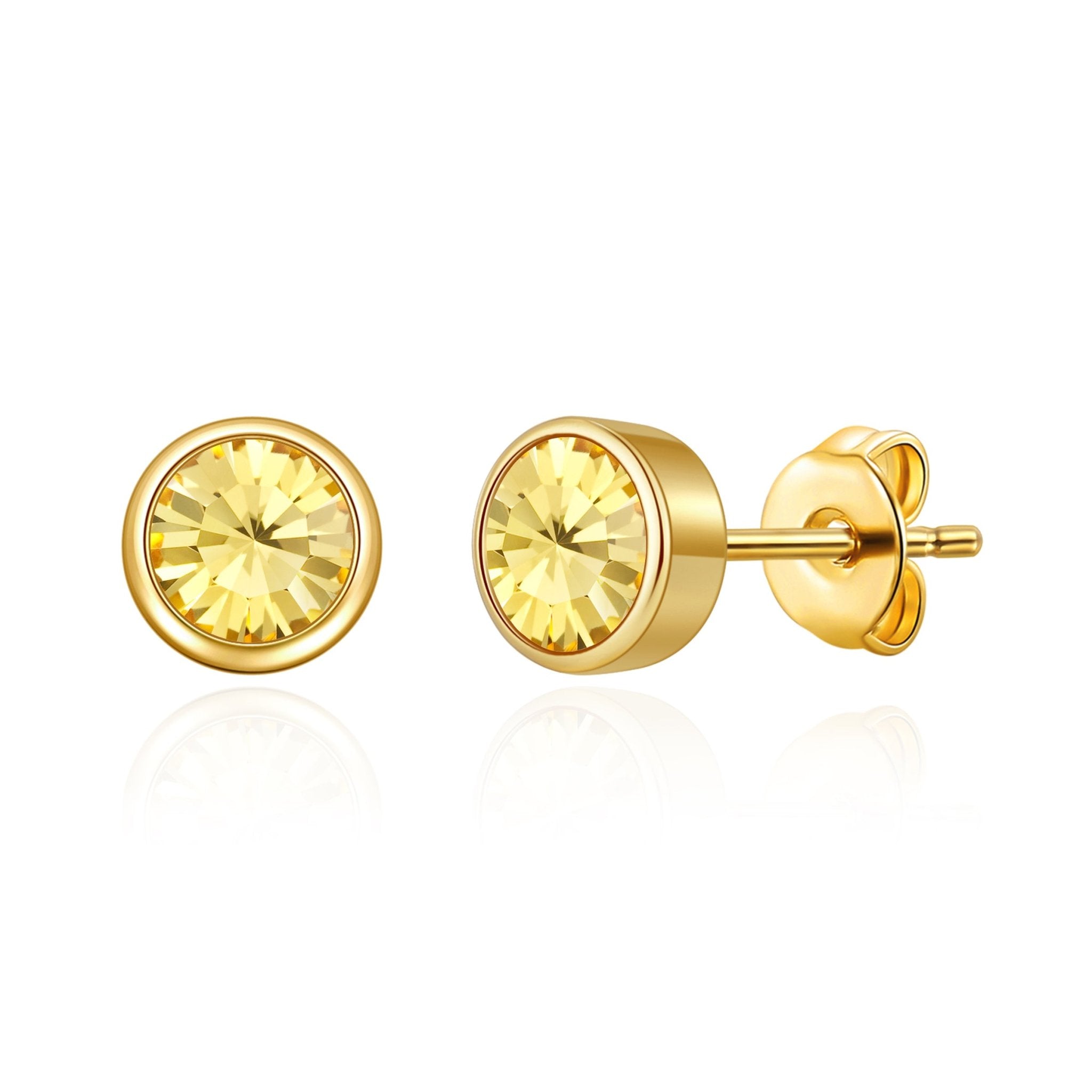 18k Gold Plated November (Topaz) Birthstone Earrings Created with Zircondia® Crystals