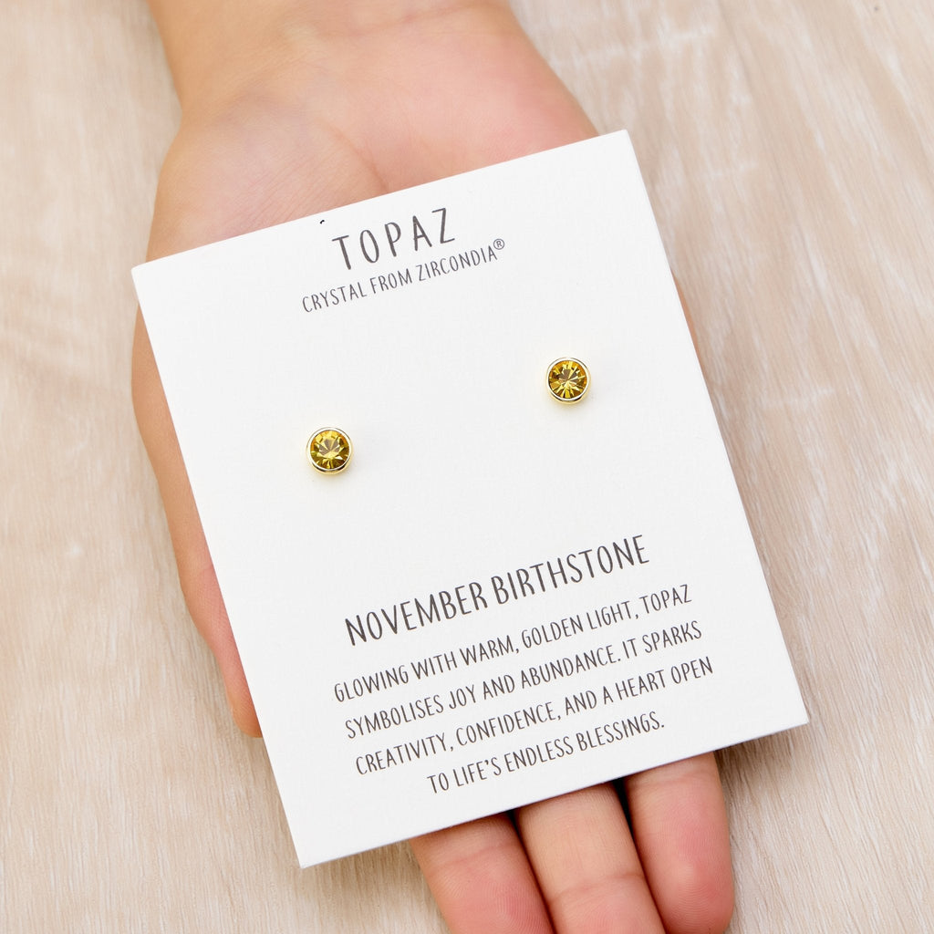 18k Gold Plated November (Topaz) Birthstone Earrings Created with Zircondia® Crystals