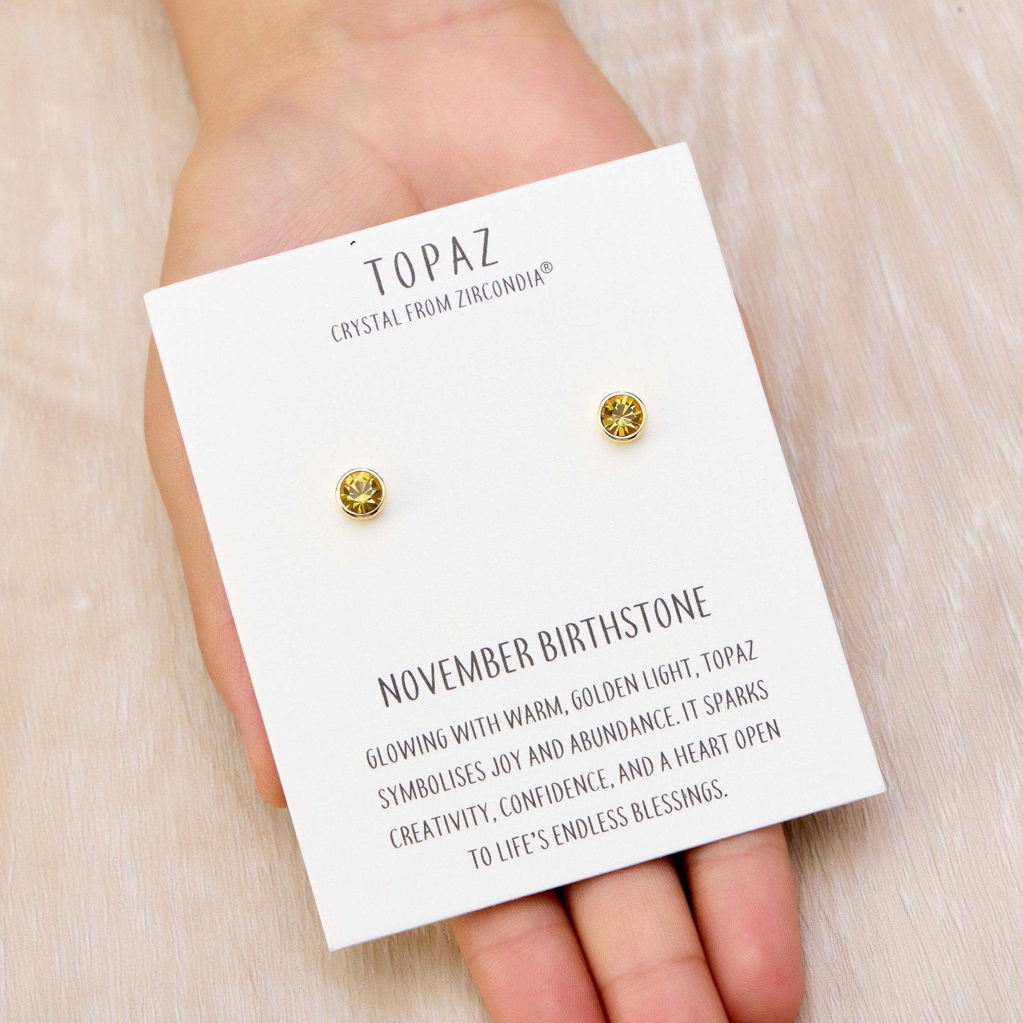 18k Gold Plated November (Topaz) Birthstone Earrings Created with Zircondia® Crystals