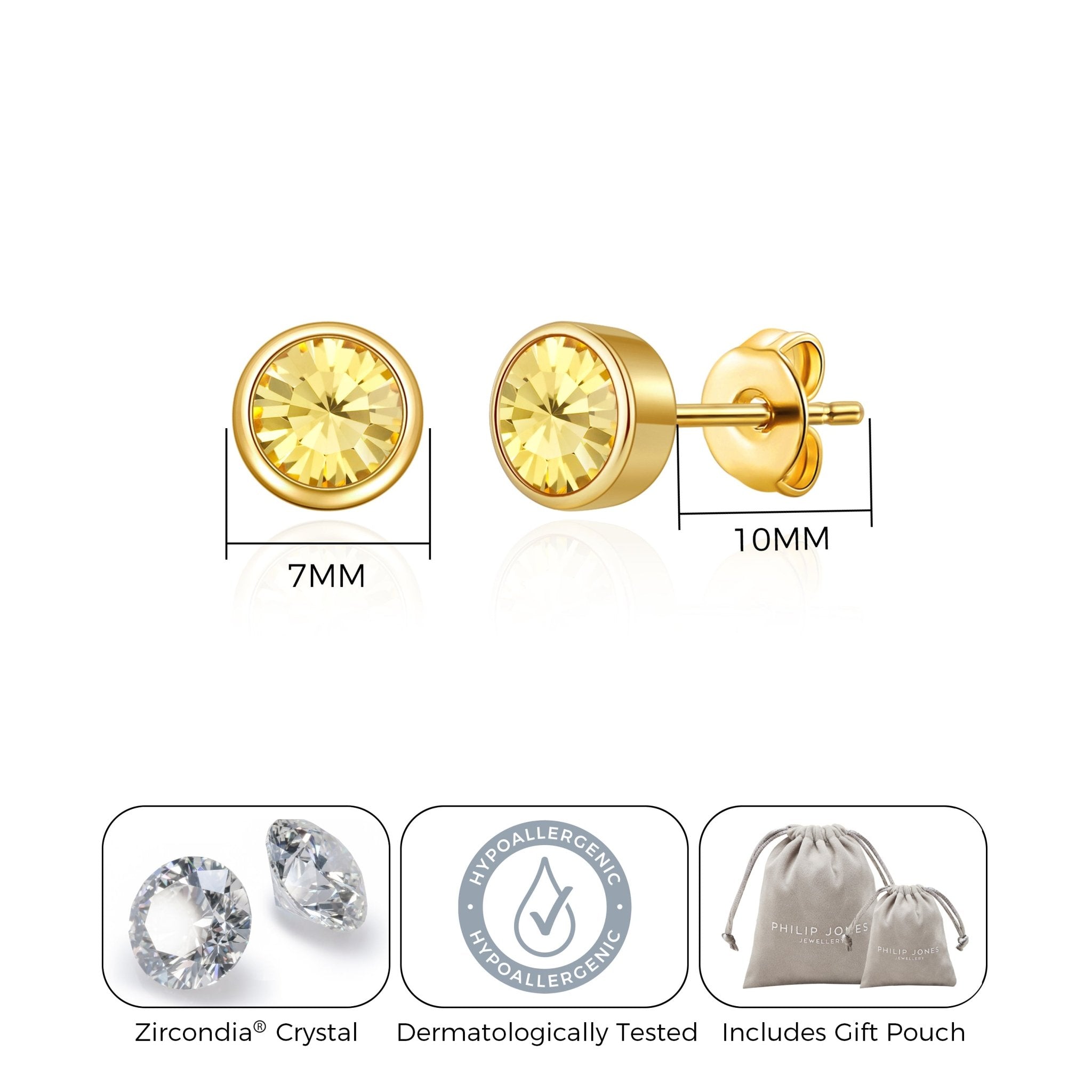 18k Gold Plated November (Topaz) Birthstone Earrings Created with Zircondia® Crystals