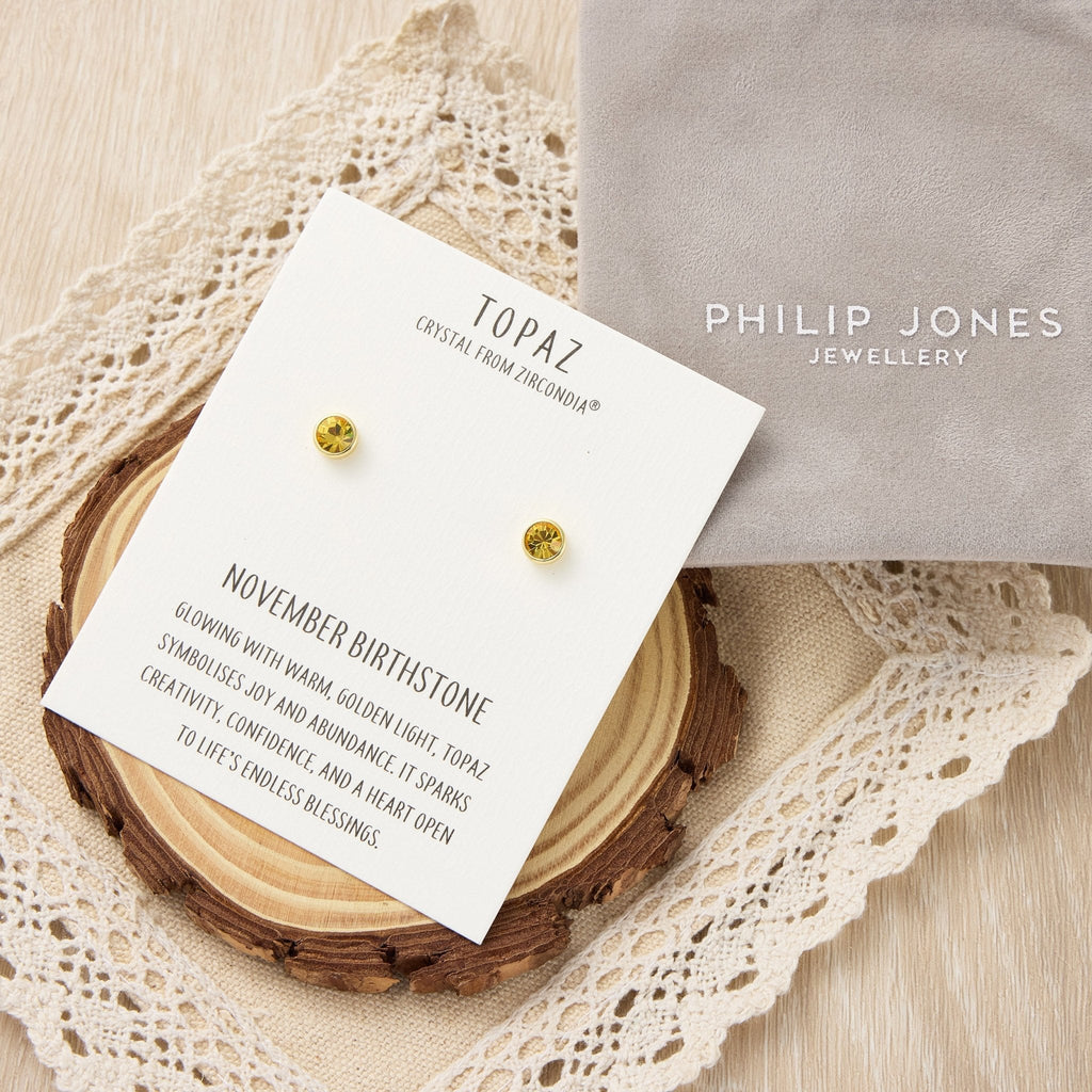 18k Gold Plated November (Topaz) Birthstone Earrings Created with Zircondia® Crystals