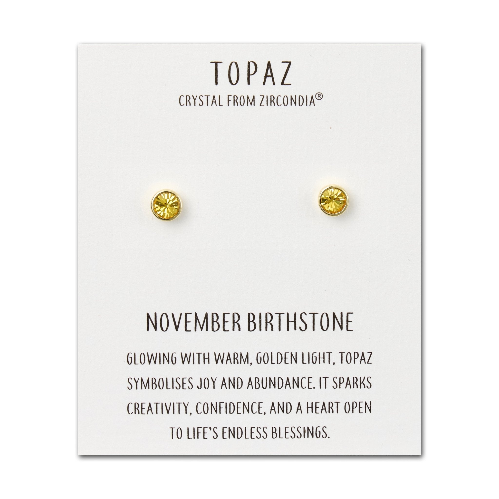 18k Gold Plated November (Topaz) Birthstone Earrings Created with Zircondia® Crystals