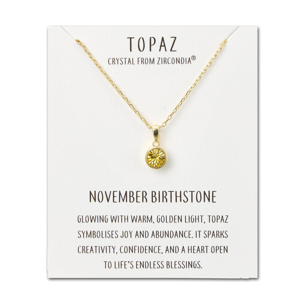 18k Gold Plated November (Topaz) Birthstone Necklace Created with Zircondia® Crystals