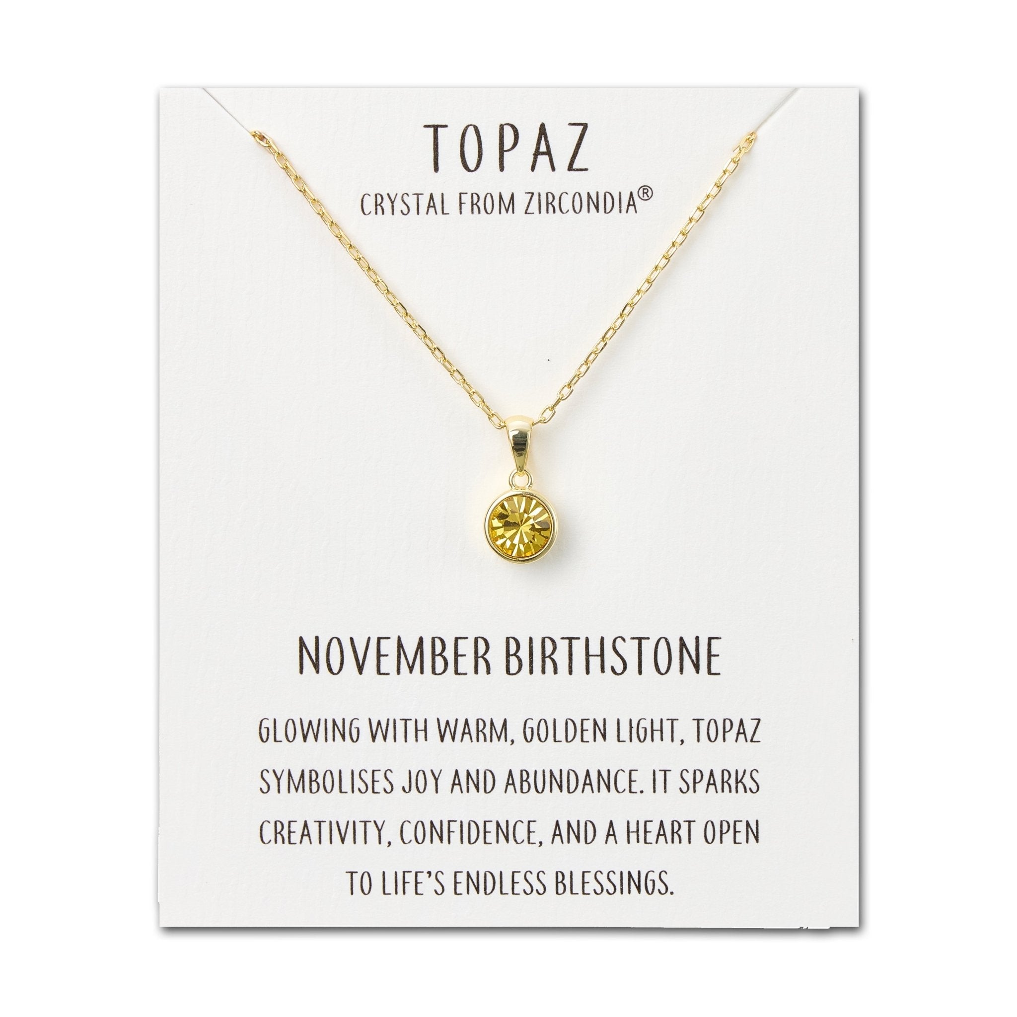 18k Gold Plated November (Topaz) Birthstone Necklace Created with Zircondia® Crystals