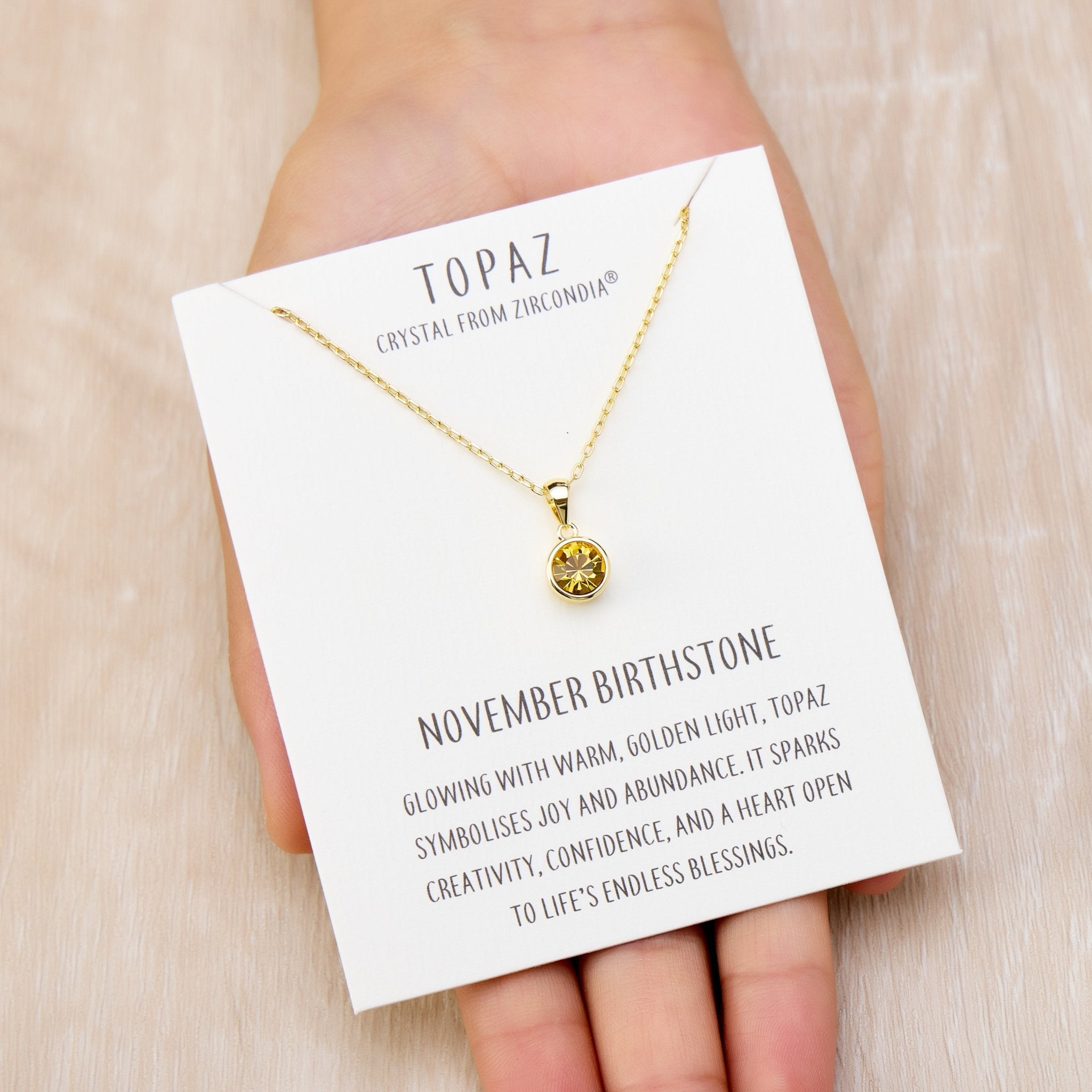 18k Gold Plated November (Topaz) Birthstone Necklace Created with Zircondia® Crystals