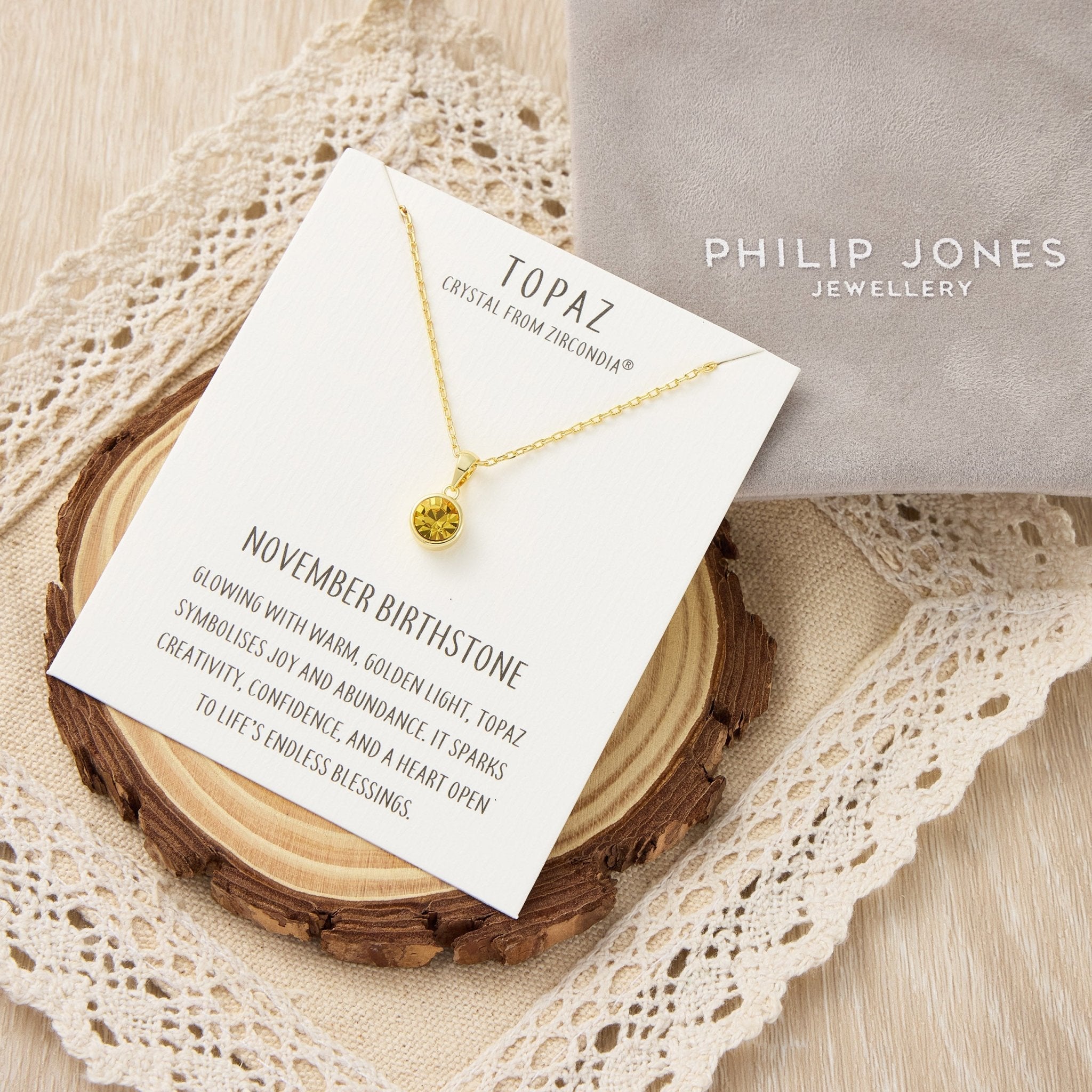 18k Gold Plated November (Topaz) Birthstone Necklace Created with Zircondia® Crystals