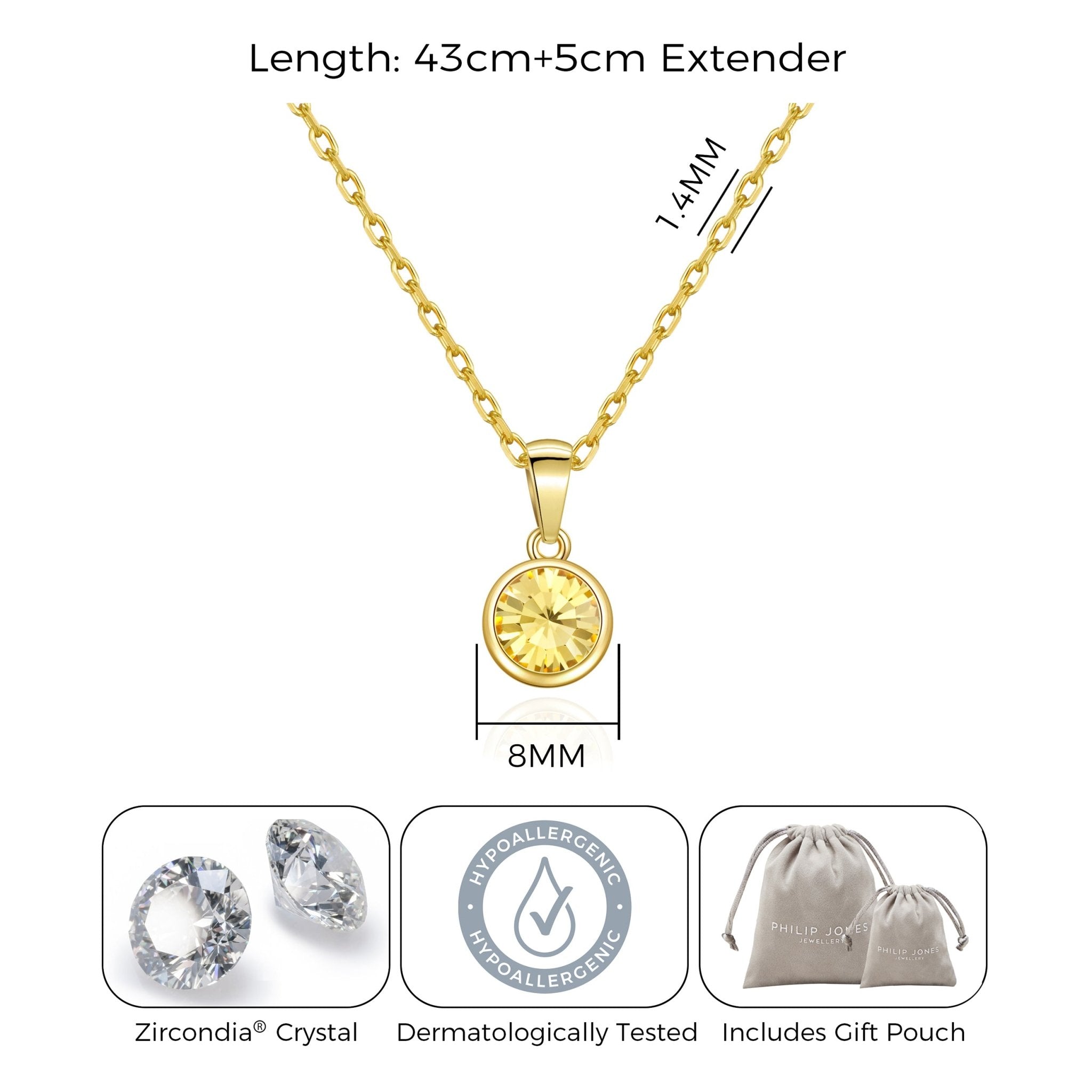 18k Gold Plated November (Topaz) Birthstone Necklace Created with Zircondia® Crystals