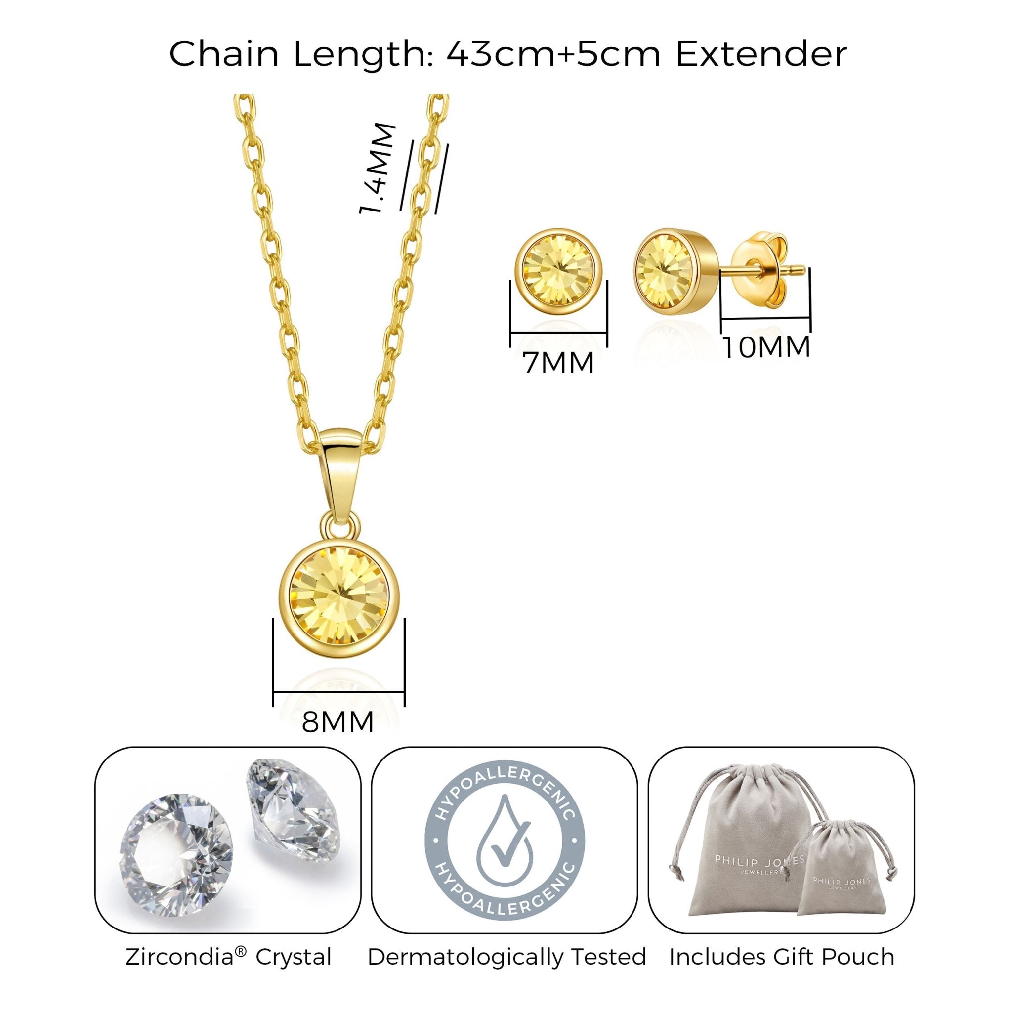 18k Gold Plated November (Topaz) Birthstone Necklace & Earrings Set Created with Zircondia® Crystals