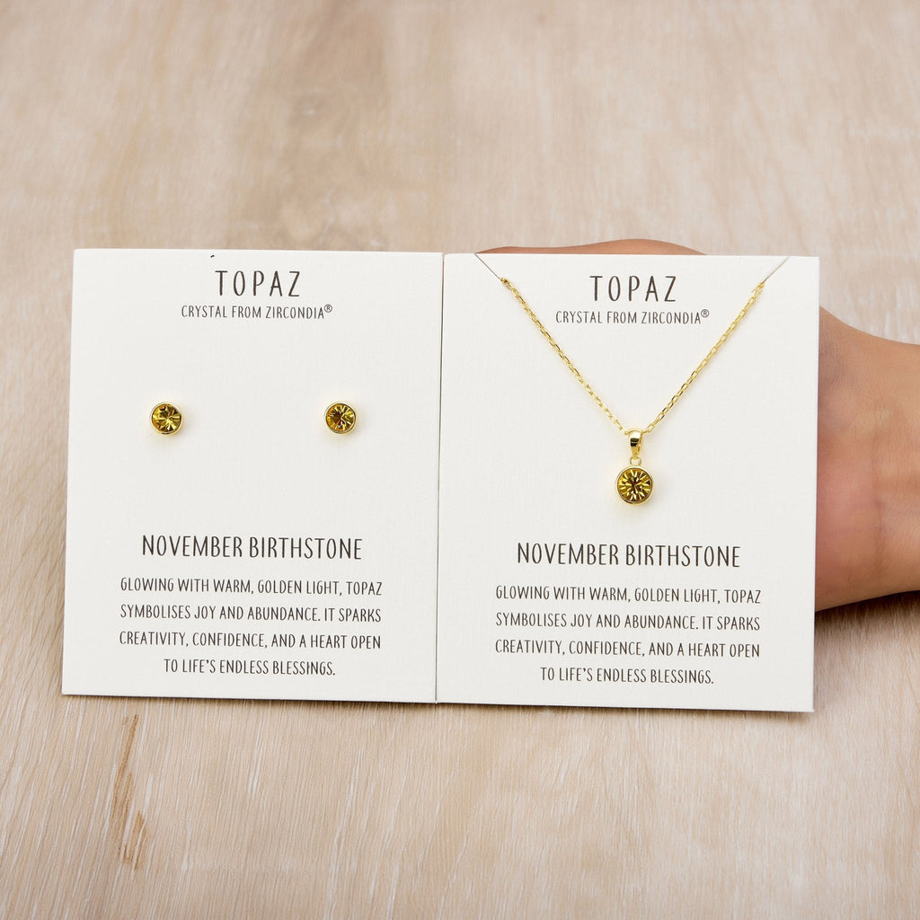 18k Gold Plated November (Topaz) Birthstone Necklace & Earrings Set Created with Zircondia® Crystals