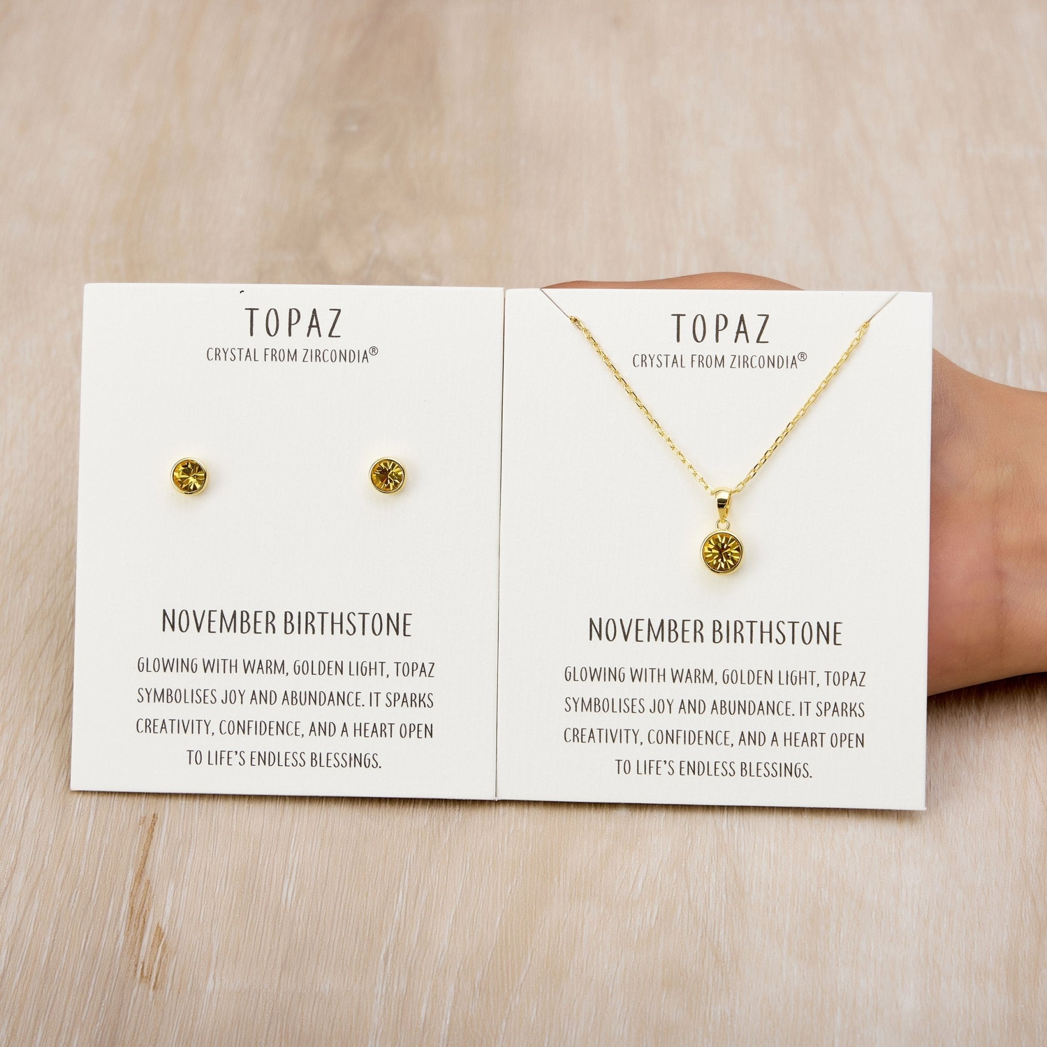 18k Gold Plated November (Topaz) Birthstone Necklace & Earrings Set Created with Zircondia® Crystals