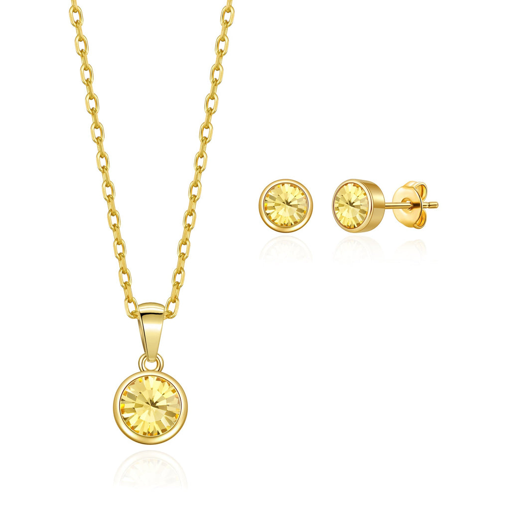 18k Gold Plated November (Topaz) Birthstone Necklace & Earrings Set Created with Zircondia® Crystals