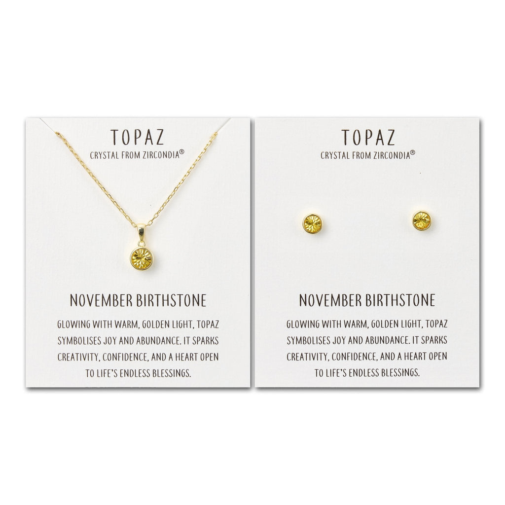 18k Gold Plated November (Topaz) Birthstone Necklace & Earrings Set Created with Zircondia® Crystals