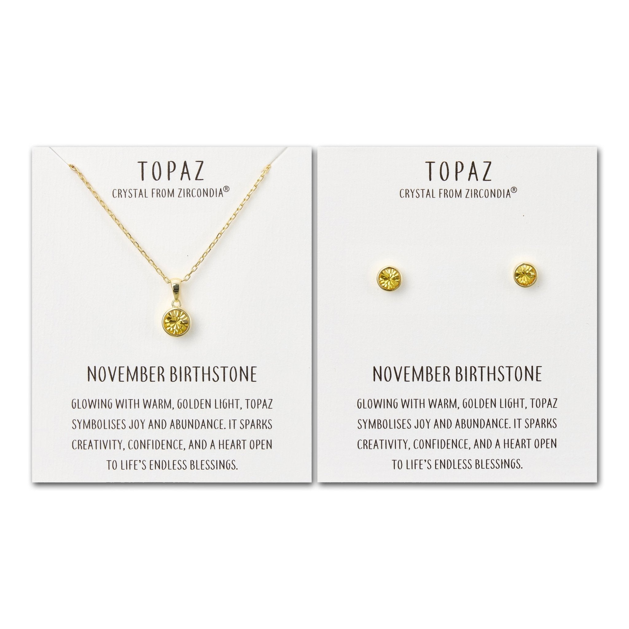 18k Gold Plated November (Topaz) Birthstone Necklace & Earrings Set Created with Zircondia® Crystals