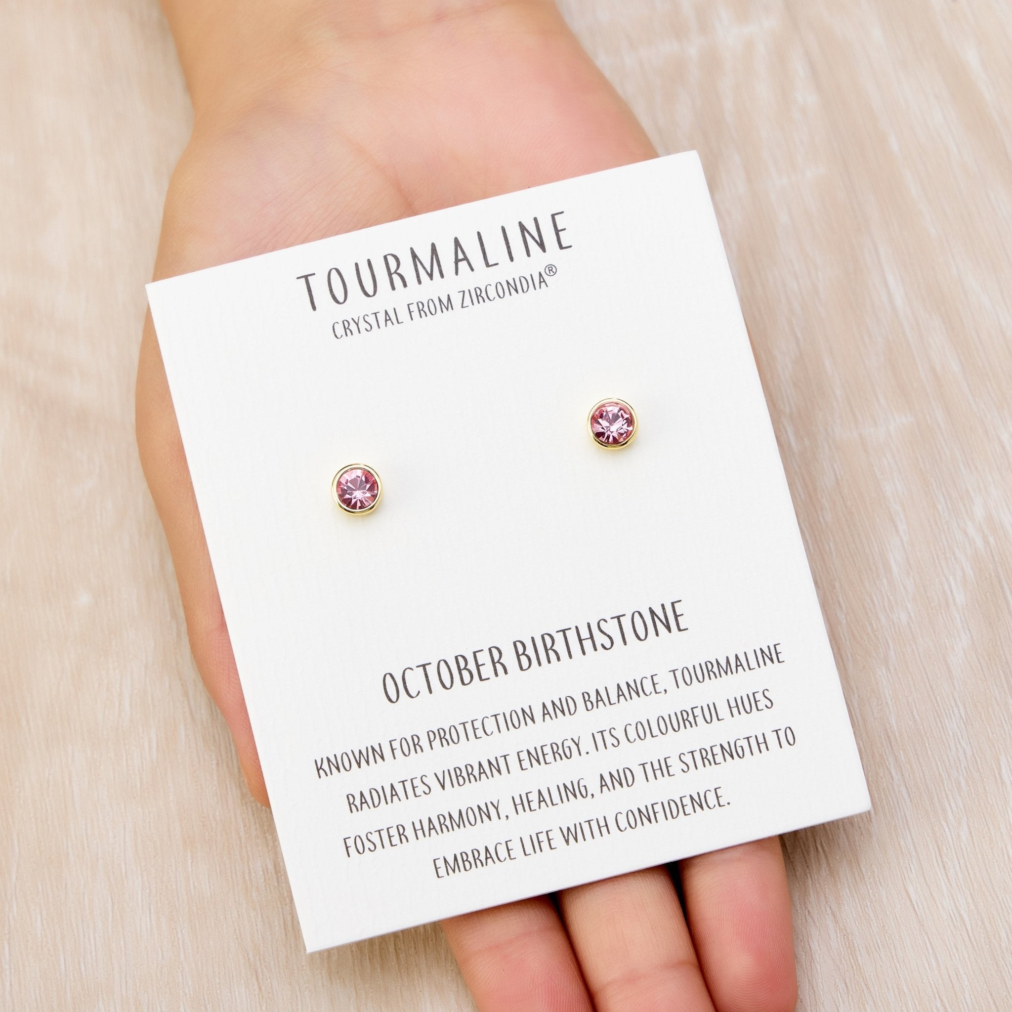 18k Gold Plated October (Tourmaline) Birthstone Earrings Created with Zircondia® Crystals