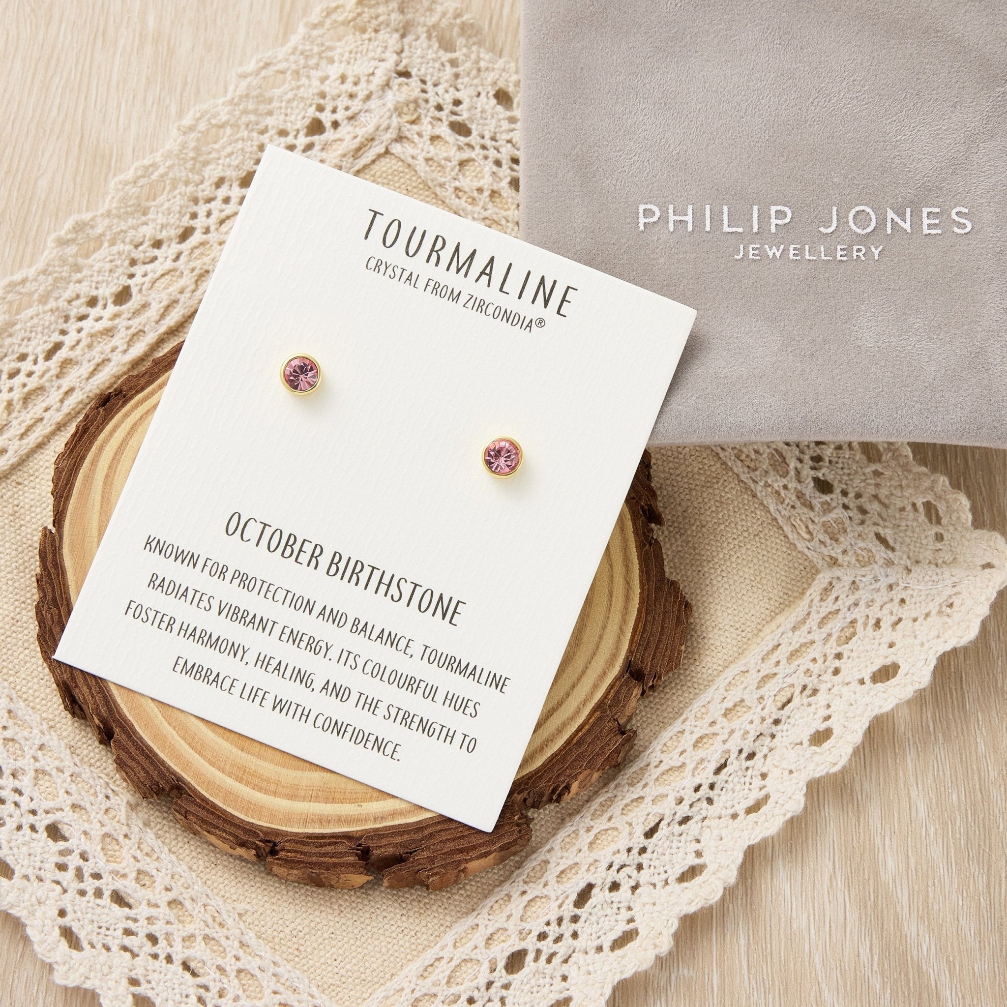 18k Gold Plated October (Tourmaline) Birthstone Earrings Created with Zircondia® Crystals