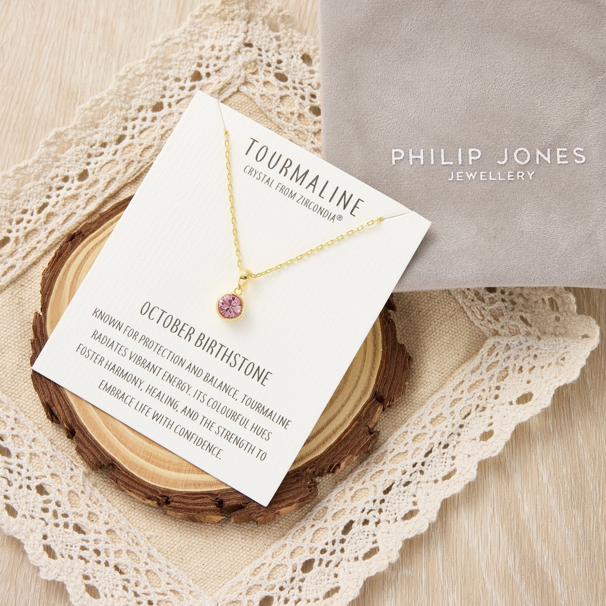 18k Gold Plated October (Tourmaline) Birthstone Necklace Created with Zircondia® Crystals