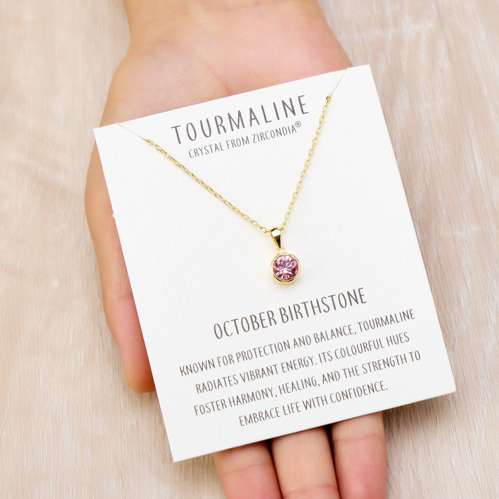 18k Gold Plated October (Tourmaline) Birthstone Necklace Created with Zircondia® Crystals