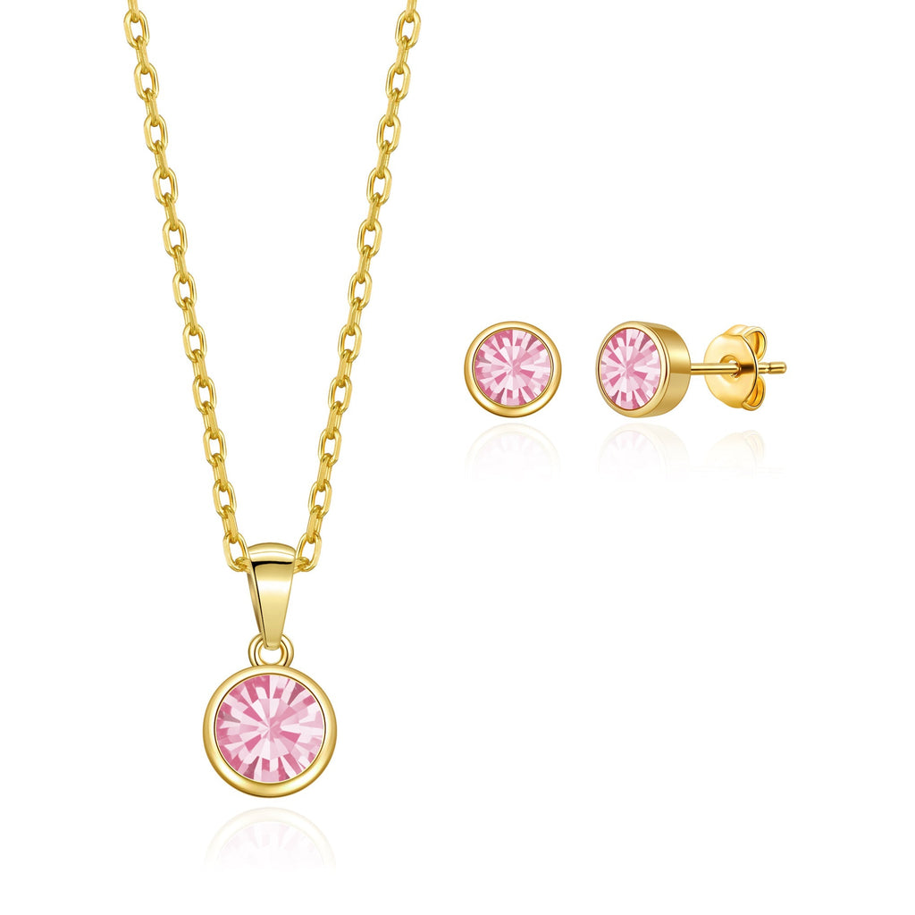 18k Gold Plated October (Tourmaline) Birthstone Necklace & Earrings Set Created with Zircondia® Crystals