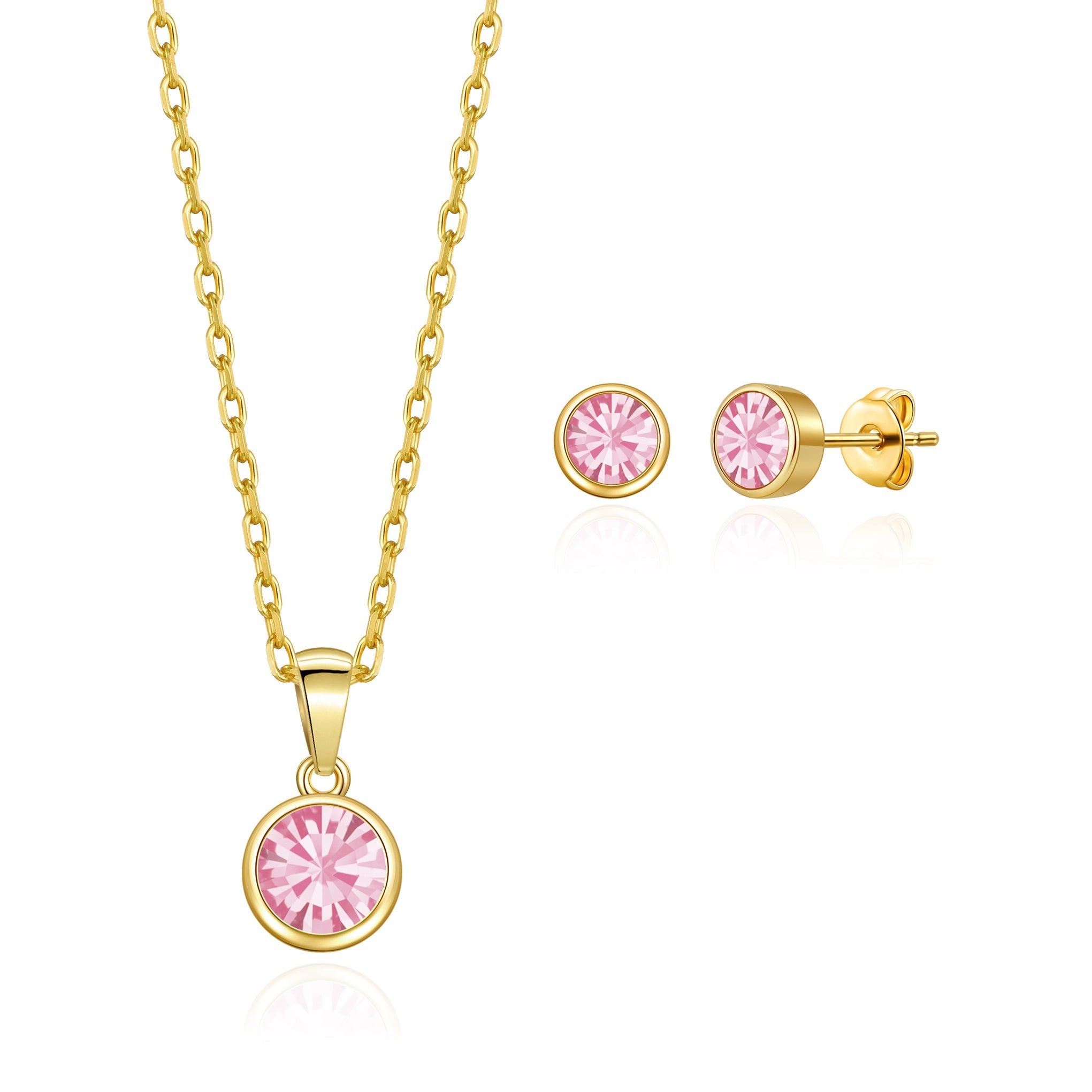 18k Gold Plated October (Tourmaline) Birthstone Necklace & Earrings Set Created with Zircondia® Crystals