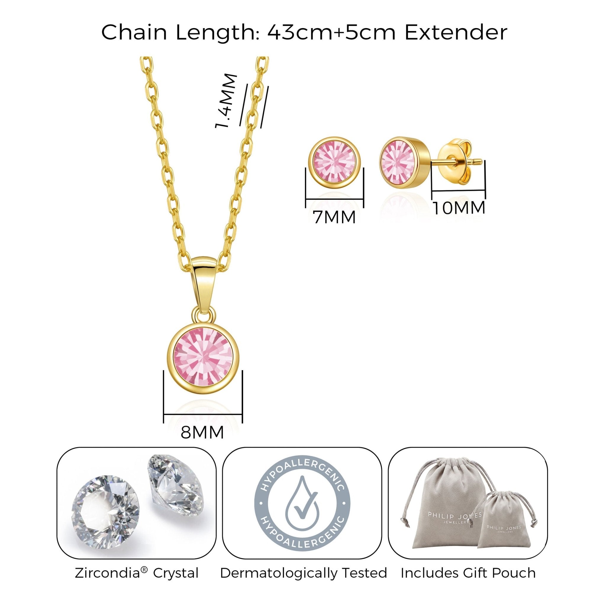 18k Gold Plated October (Tourmaline) Birthstone Necklace & Earrings Set Created with Zircondia® Crystals