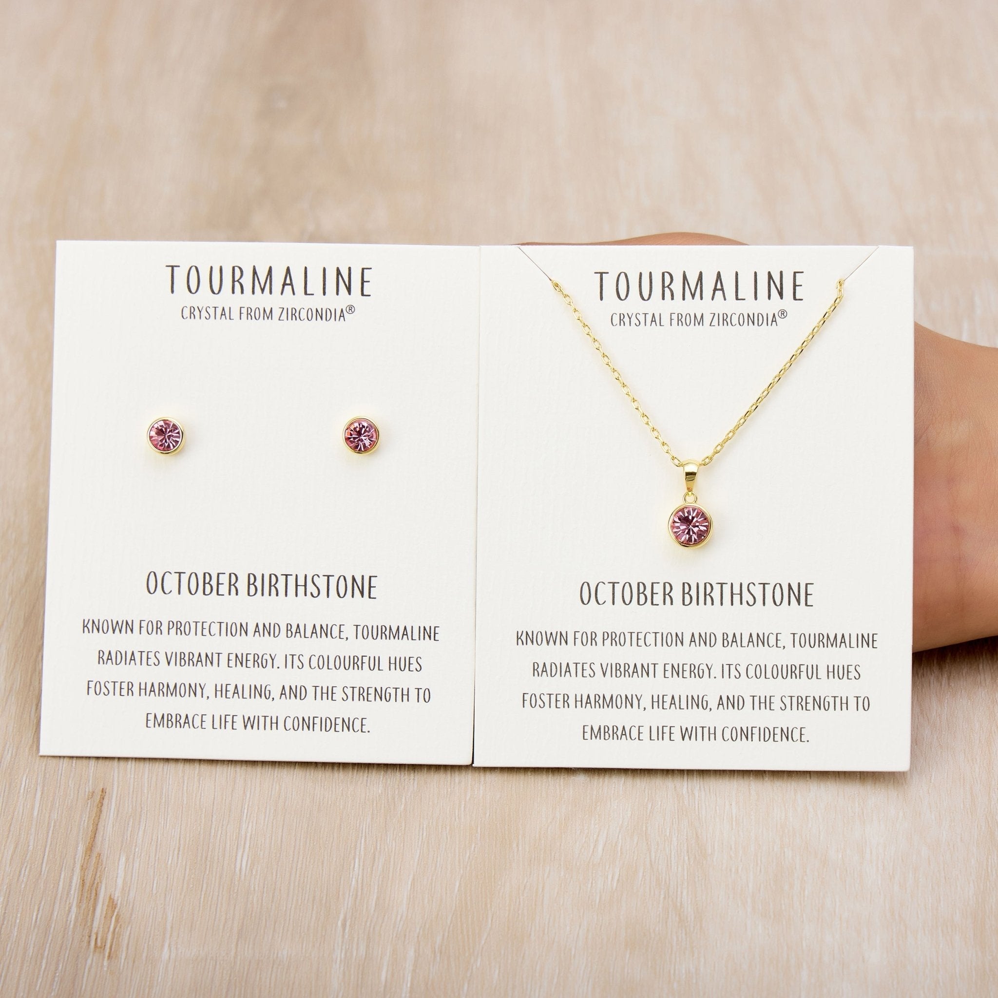18k Gold Plated October (Tourmaline) Birthstone Necklace & Earrings Set Created with Zircondia® Crystals