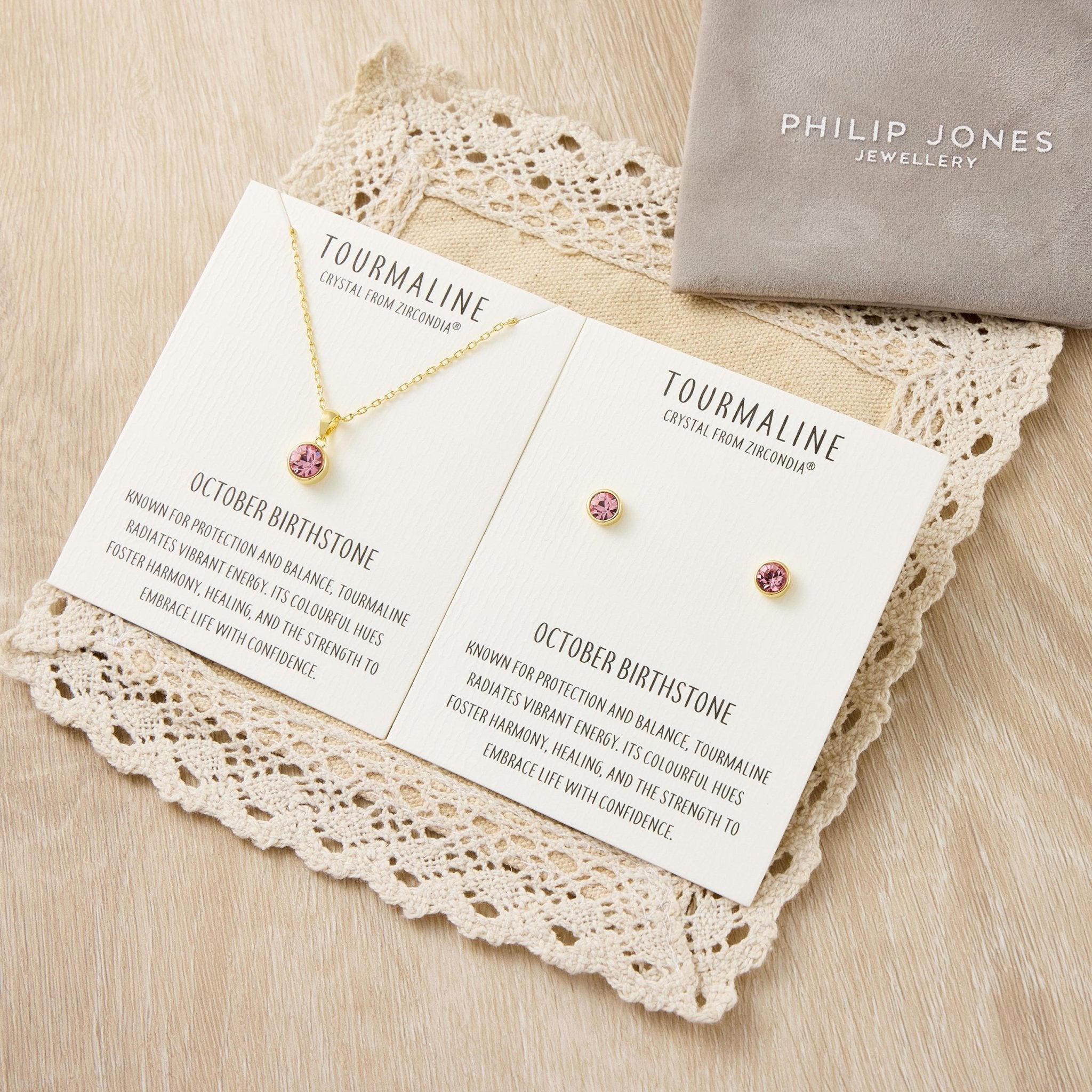 18k Gold Plated October (Tourmaline) Birthstone Necklace & Earrings Set Created with Zircondia® Crystals