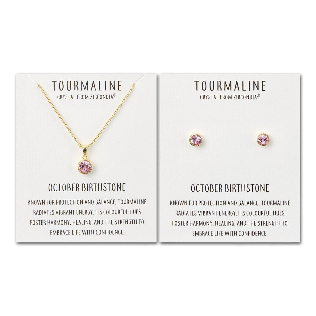 18k Gold Plated October (Tourmaline) Birthstone Necklace & Earrings Set Created with Zircondia® Crystals