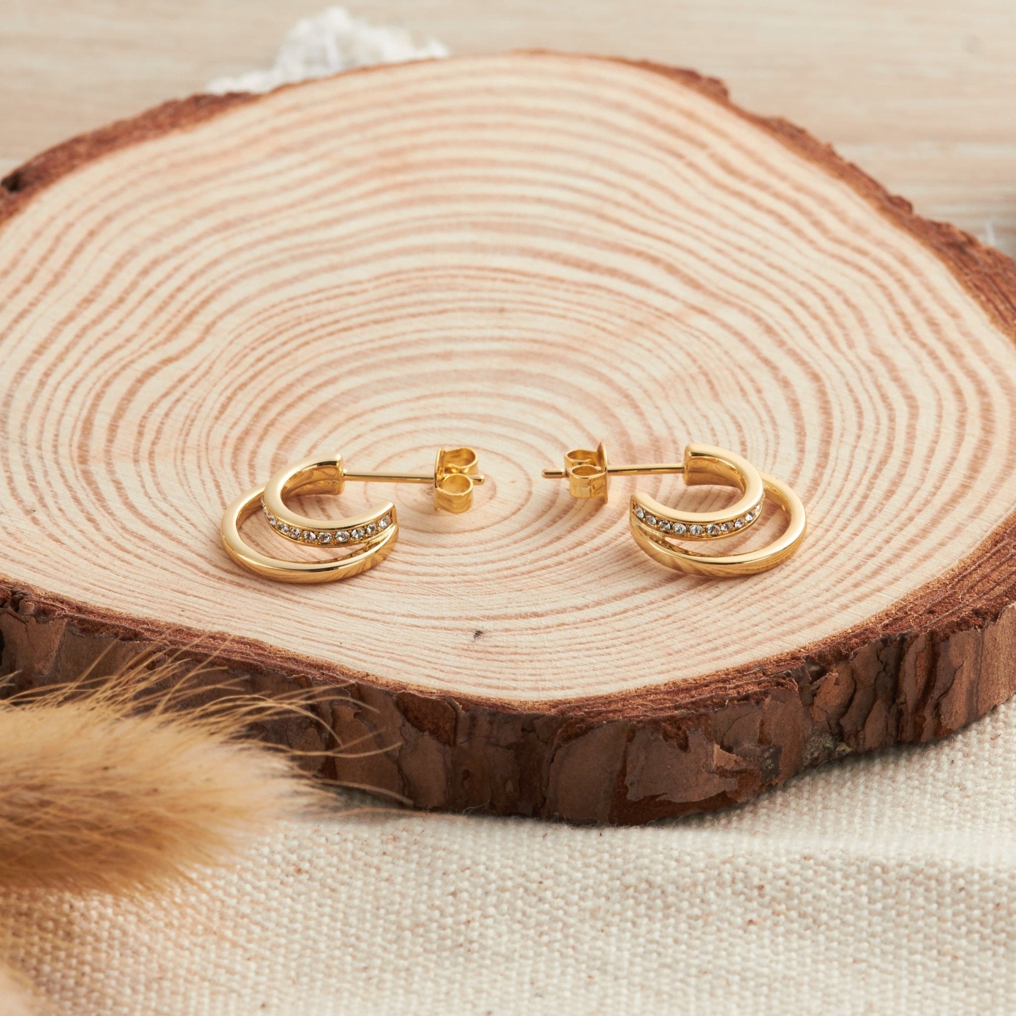 18k Gold Plated Open Double Hoop Earrings Created With Zircondia® Crystals
