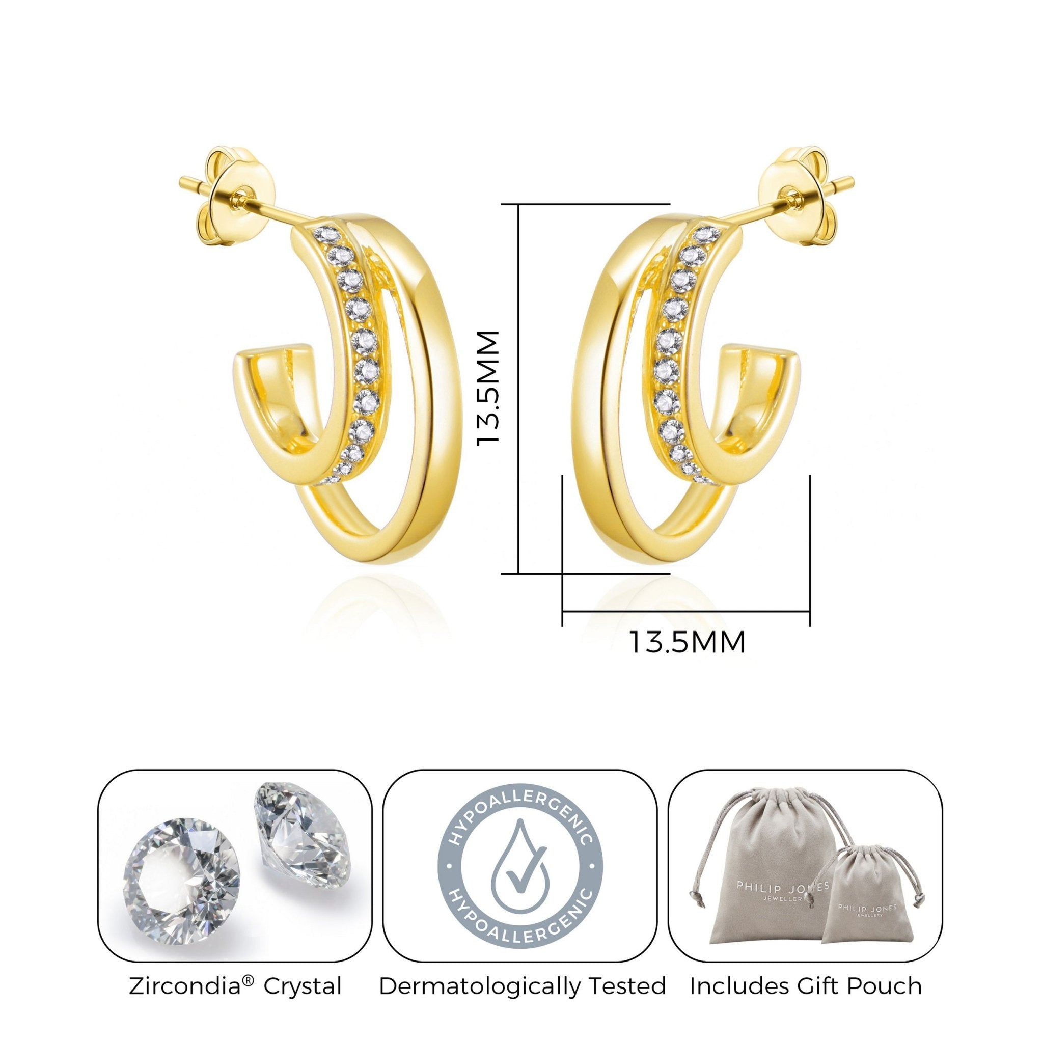 18k Gold Plated Open Double Hoop Earrings Created With Zircondia® Crystals