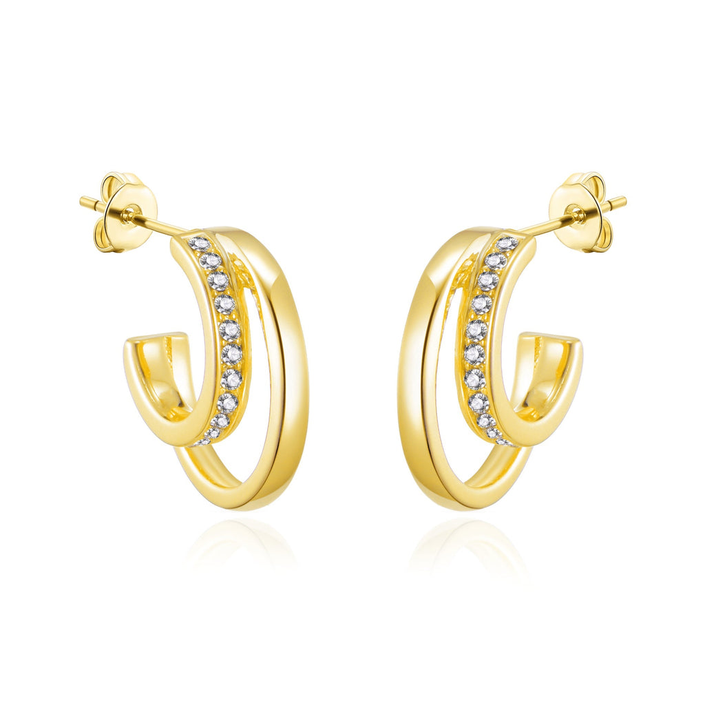 18k Gold Plated Open Double Hoop Earrings Created With Zircondia® Crystals