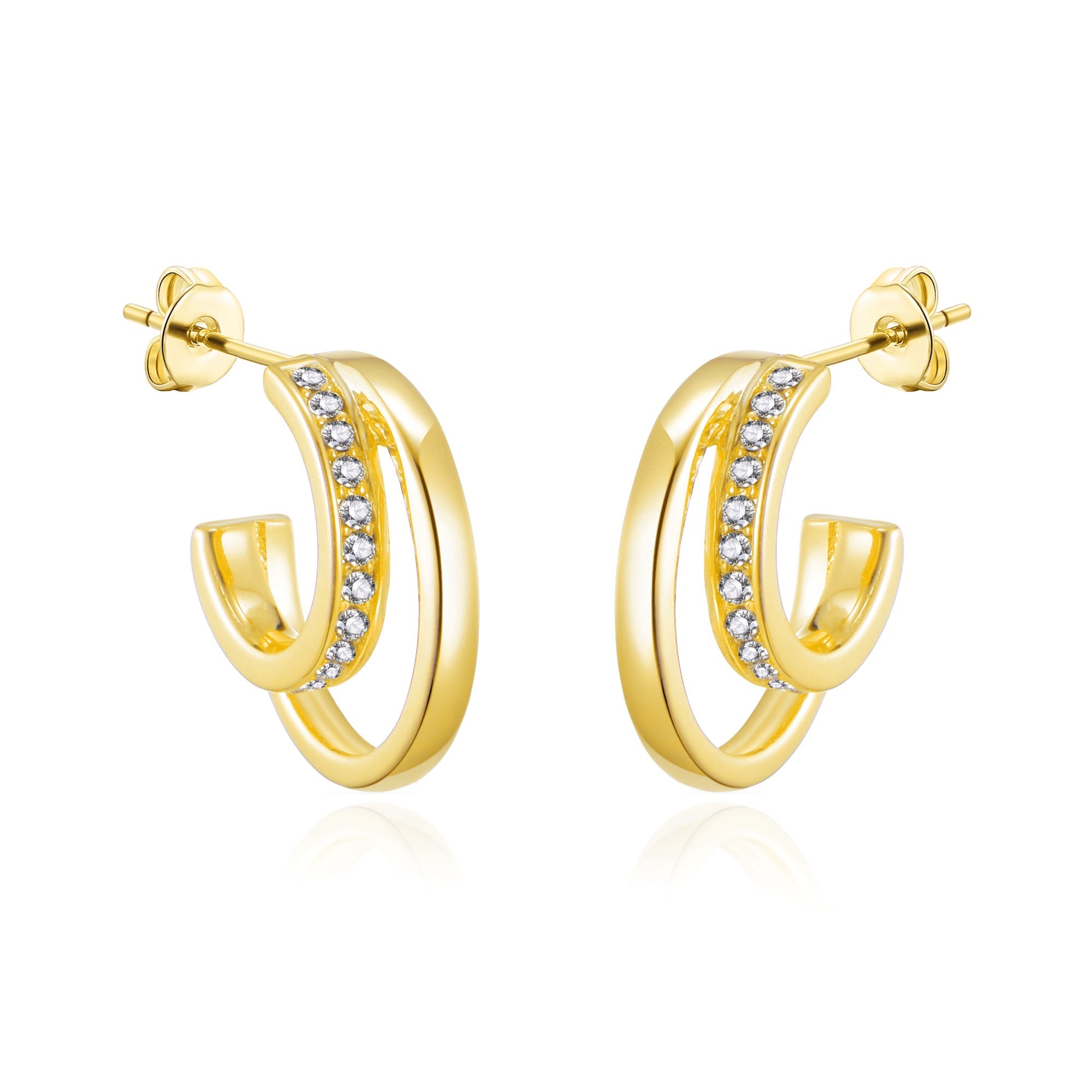 18k Gold Plated Open Double Hoop Earrings Created With Zircondia® Crystals