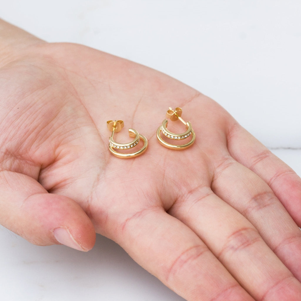 18k Gold Plated Open Double Hoop Earrings Created With Zircondia® Crystals