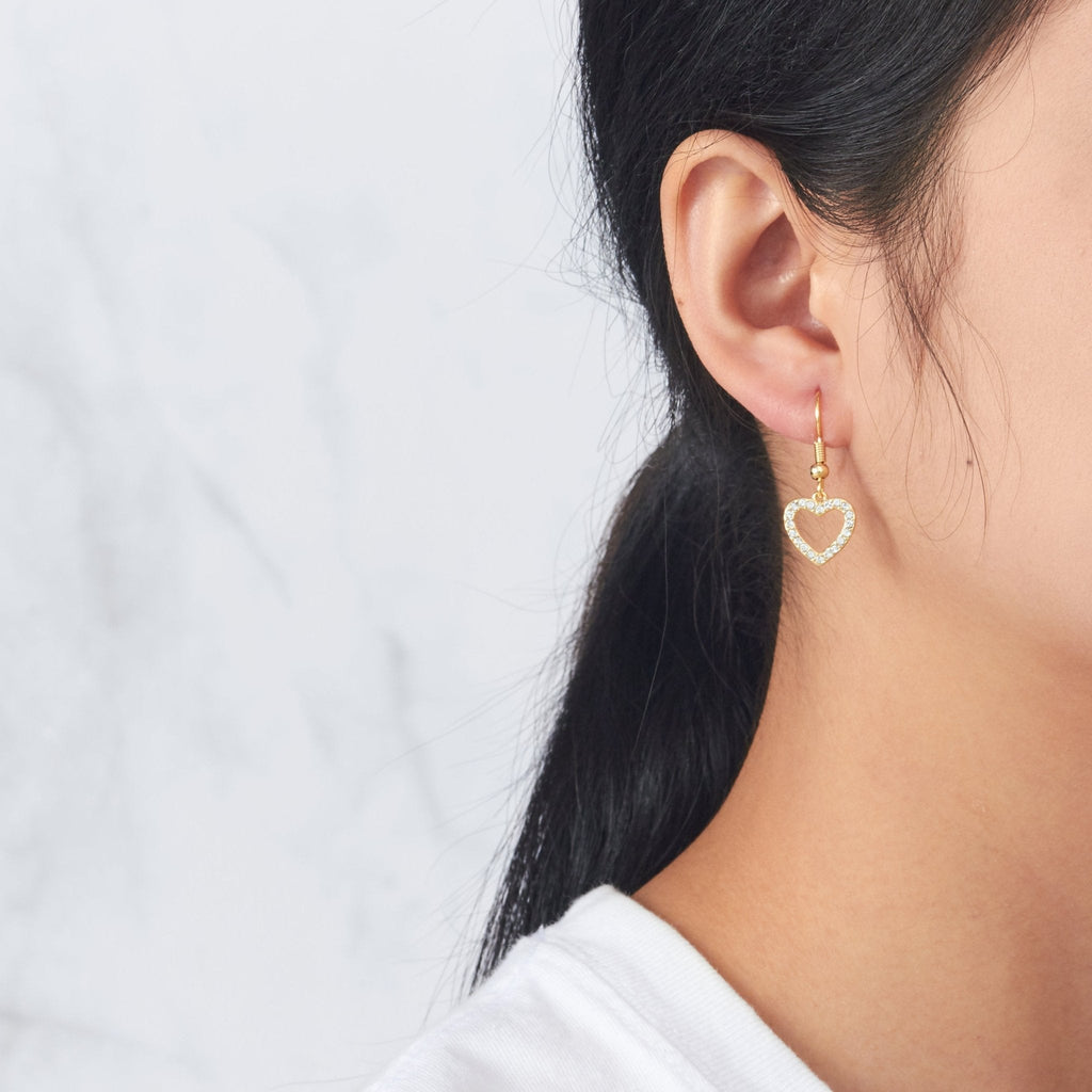 18k Gold Plated Open Heart Drop Earrings Created with Zircondia® Crystals