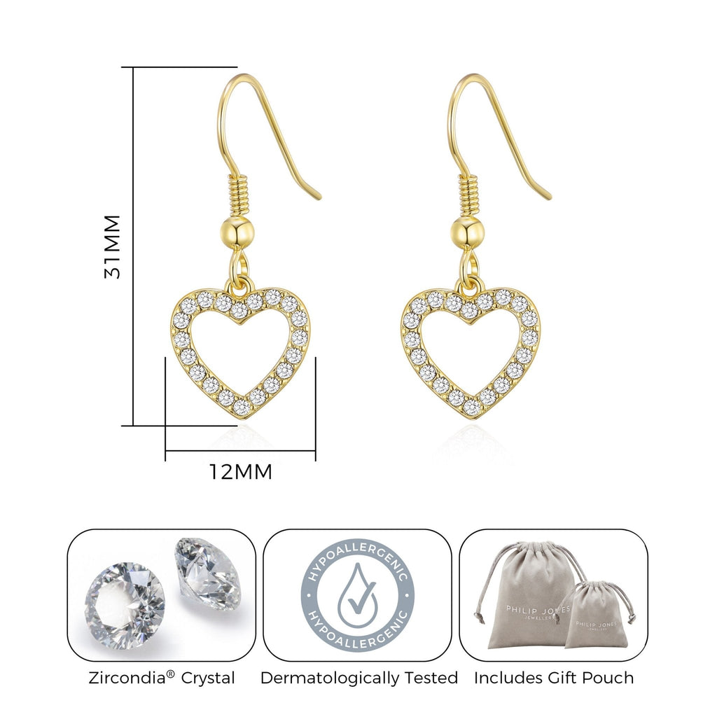 18k Gold Plated Open Heart Drop Earrings Created with Zircondia® Crystals