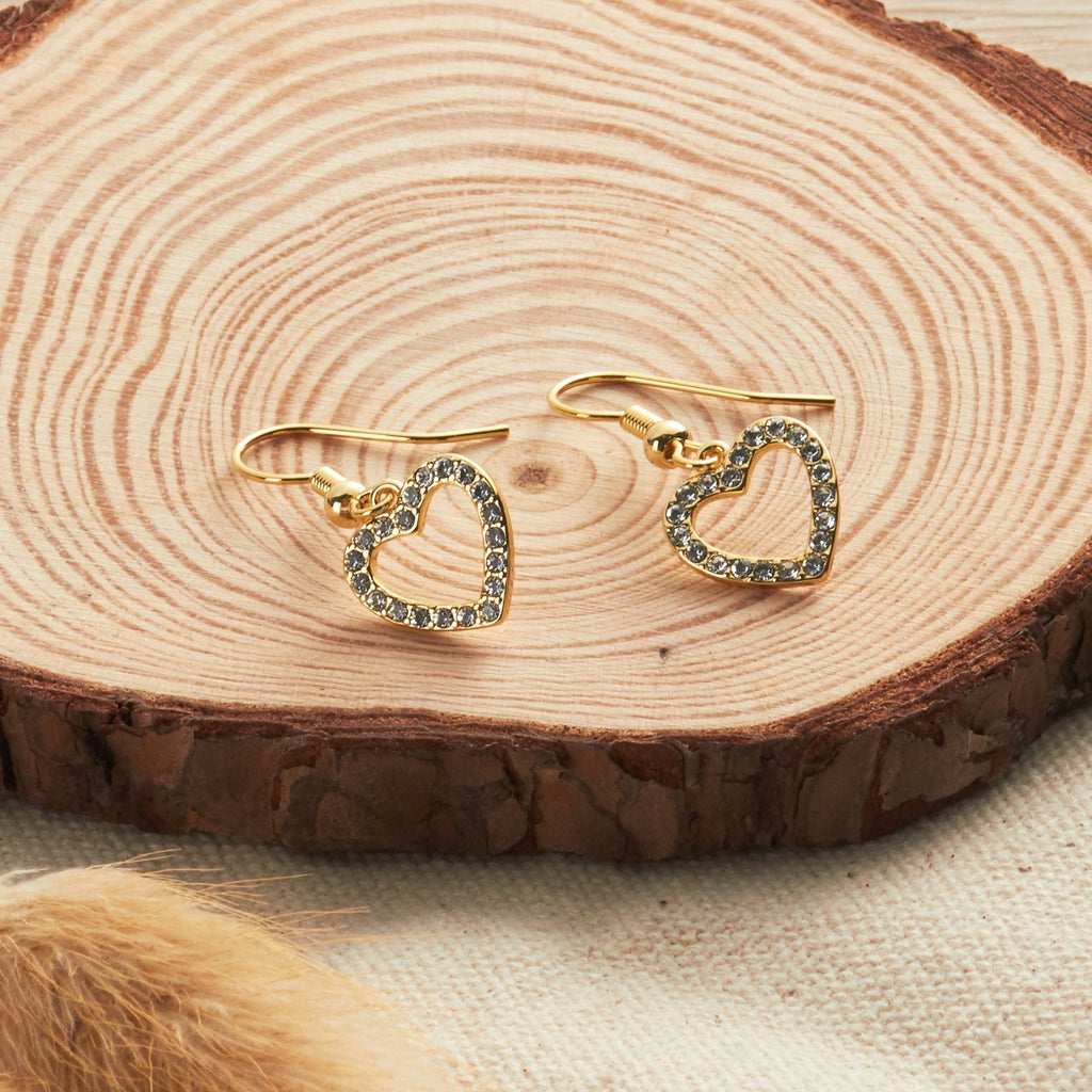 18k Gold Plated Open Heart Drop Earrings Created with Zircondia® Crystals