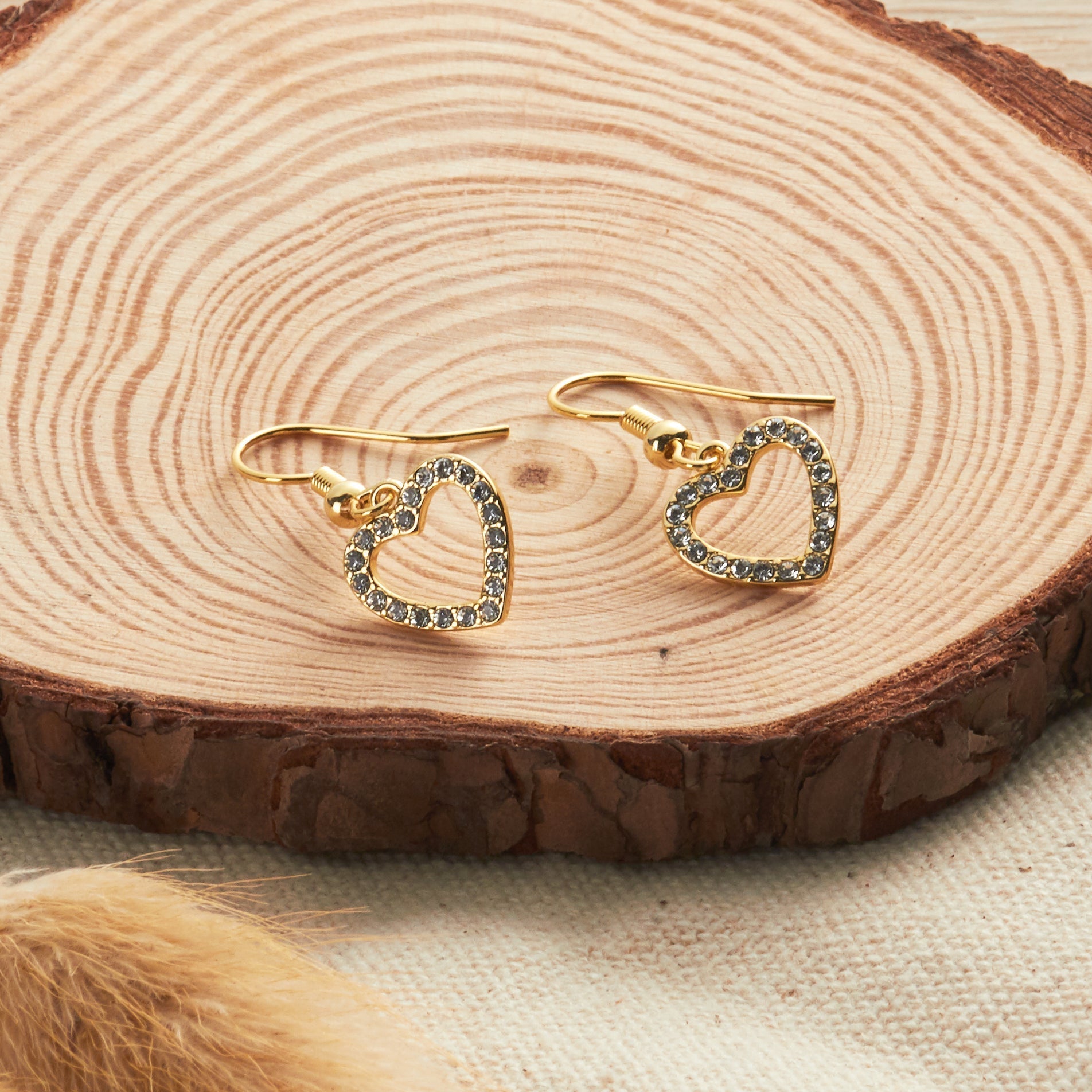 18k Gold Plated Open Heart Drop Earrings Created with Zircondia® Crystals