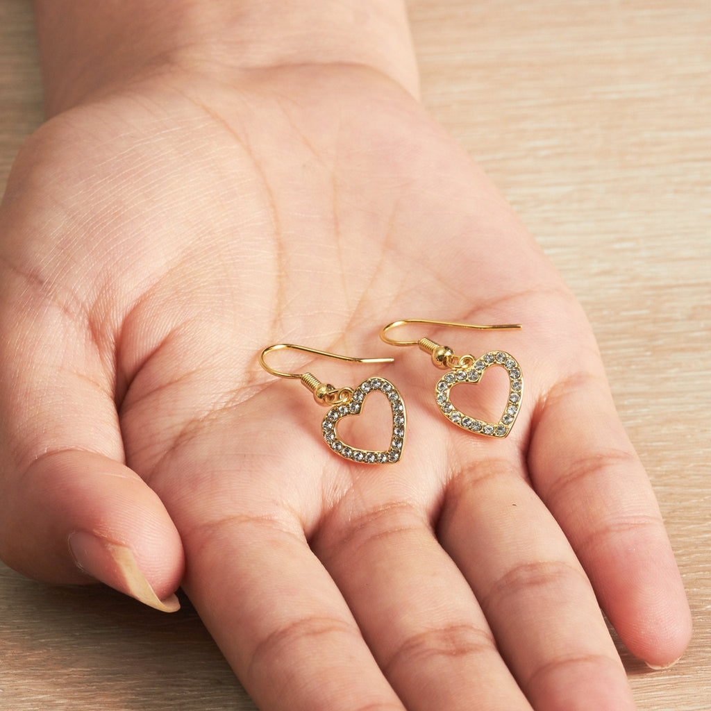 18k Gold Plated Open Heart Drop Earrings Created with Zircondia® Crystals
