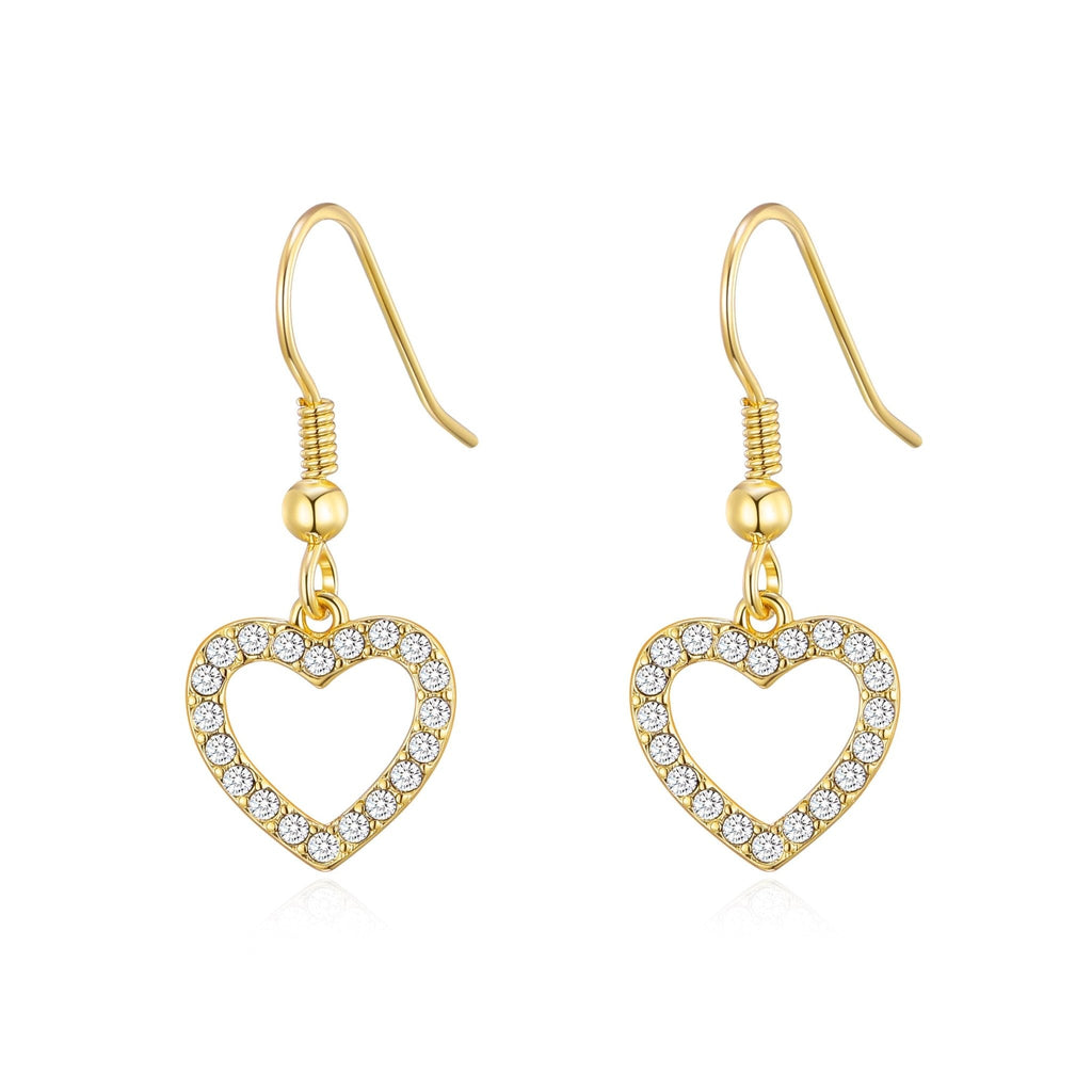 18k Gold Plated Open Heart Drop Earrings Created with Zircondia® Crystals