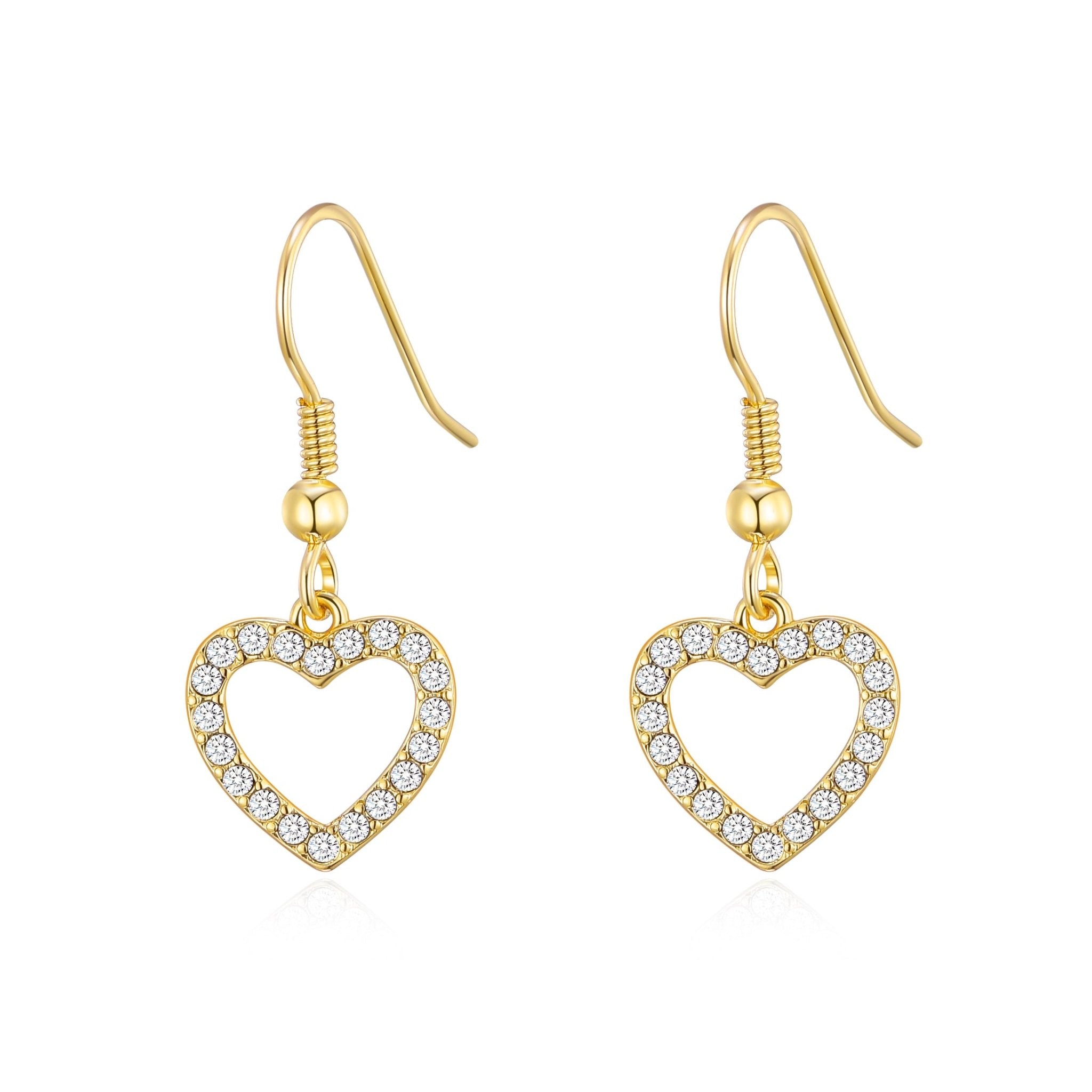 18k Gold Plated Open Heart Drop Earrings Created with Zircondia® Crystals