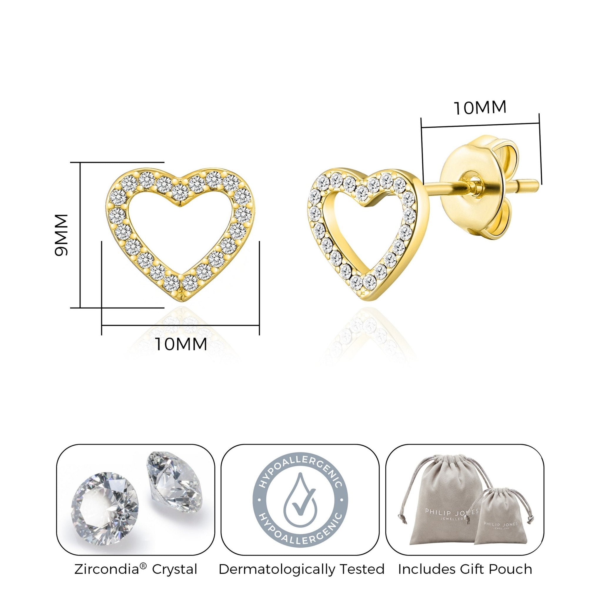 18k Gold Plated Open Heart Earrings Created with Zircondia® Crystals