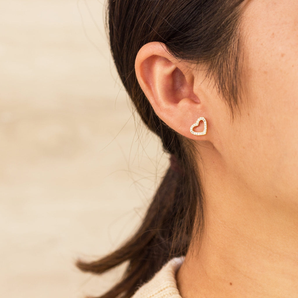 18k Gold Plated Open Heart Earrings Created with Zircondia® Crystals