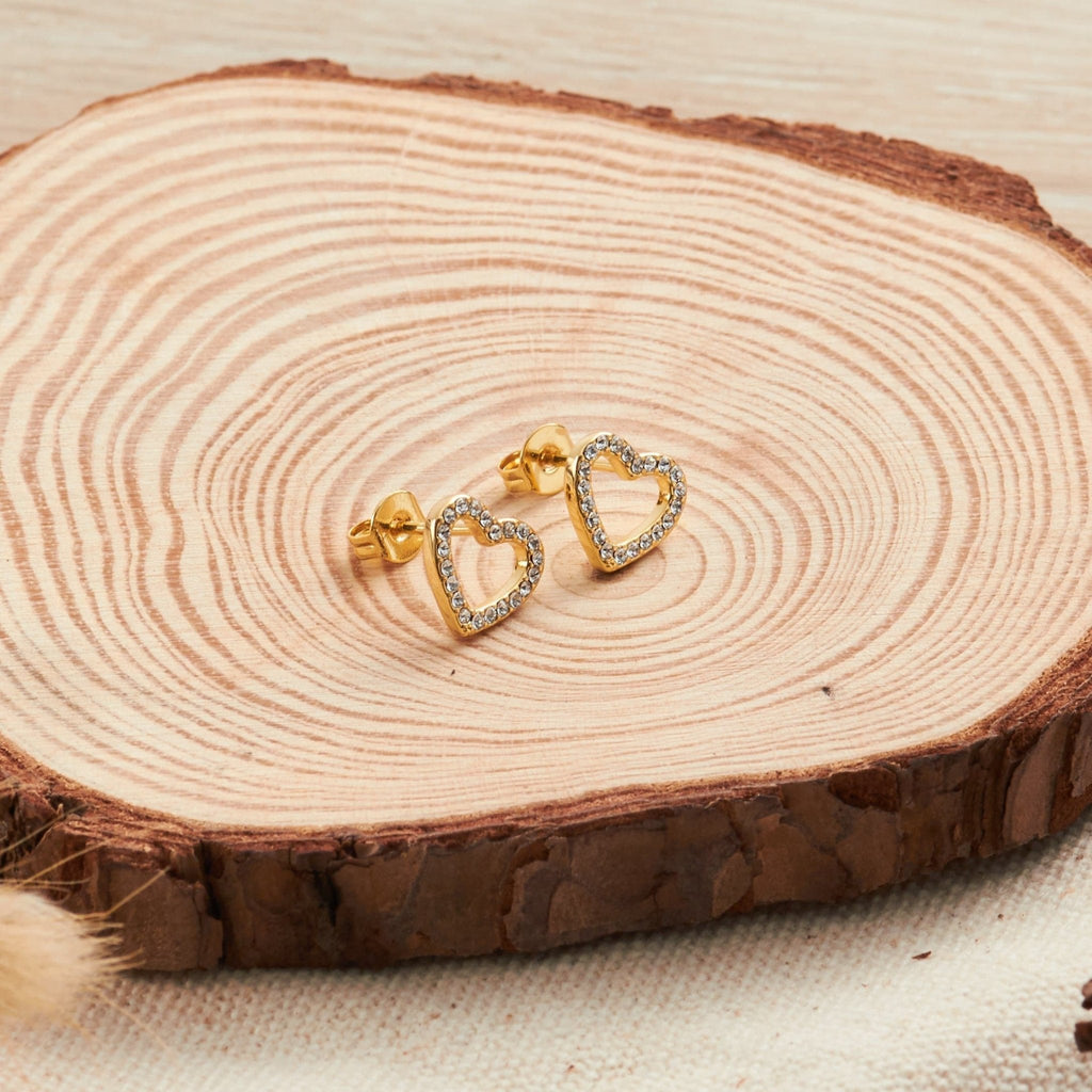 18k Gold Plated Open Heart Earrings Created with Zircondia® Crystals