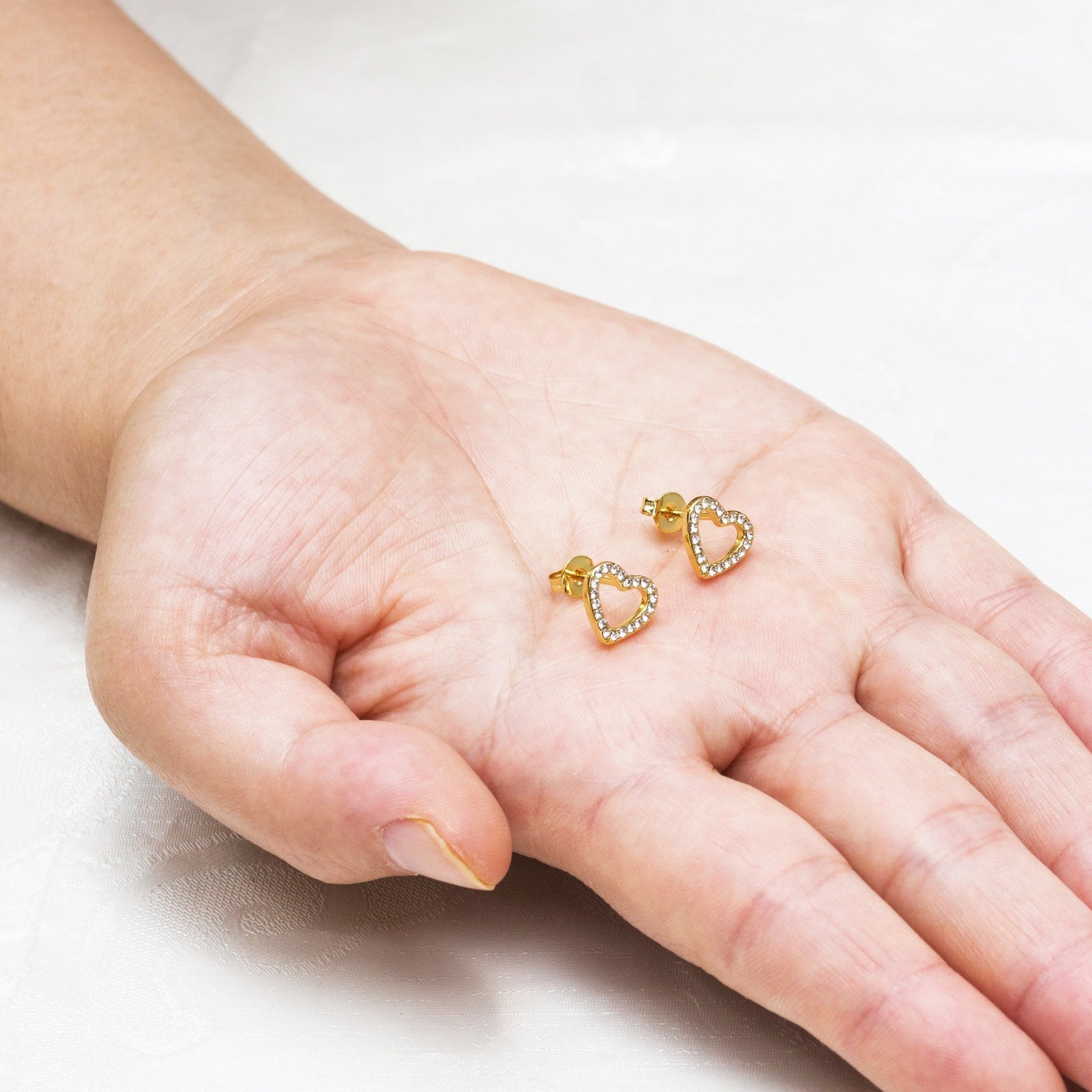 18k Gold Plated Open Heart Earrings Created with Zircondia® Crystals