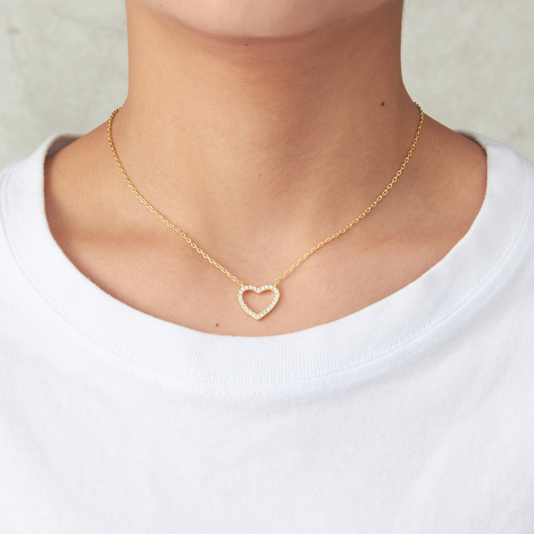18k Gold Plated Open Heart Necklace Created with Zircondia® Crystals