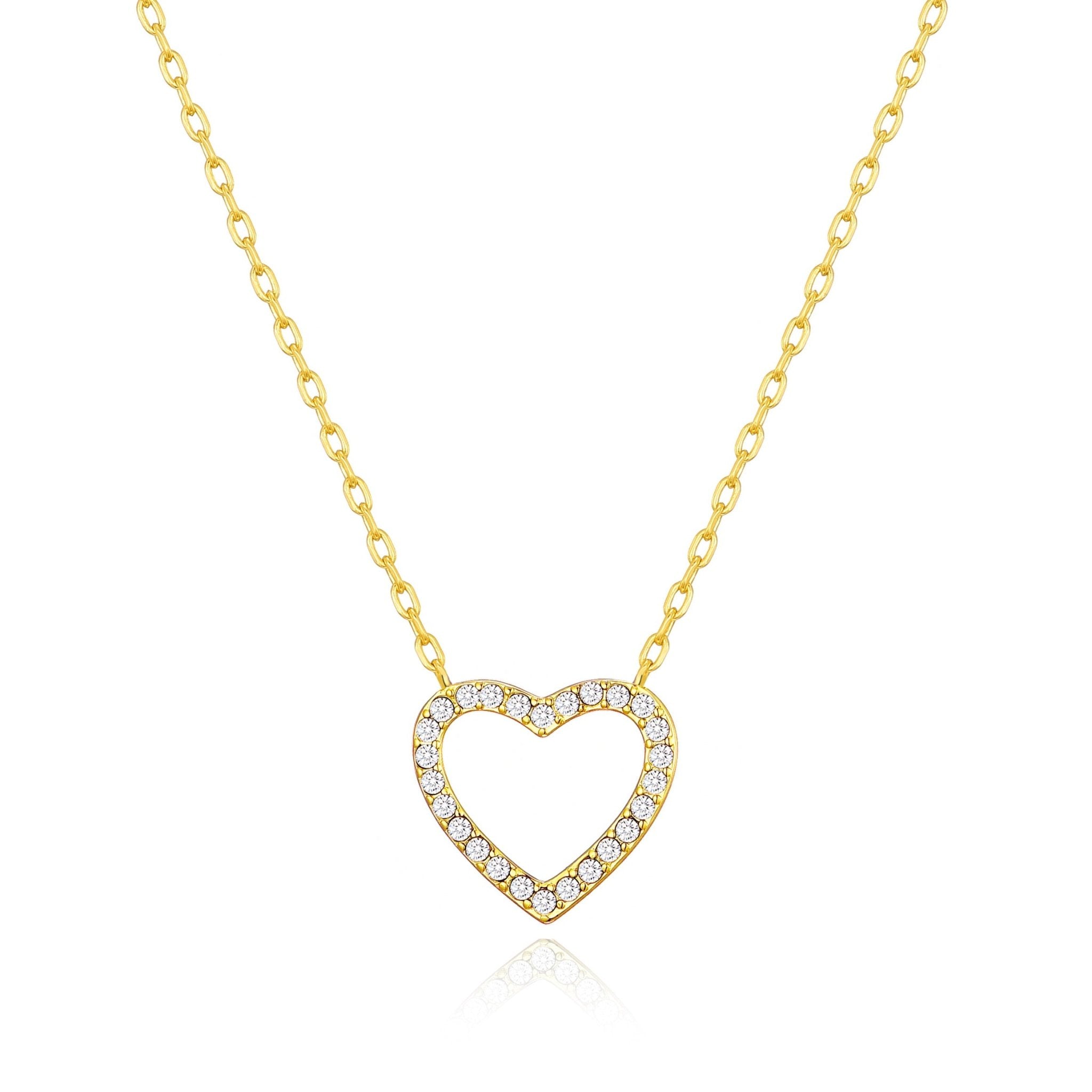 18k Gold Plated Open Heart Necklace Created with Zircondia® Crystals